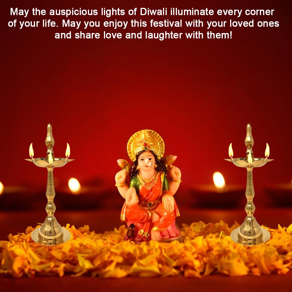 HASHCART® Brass Kerala Diya for Puja (14 inch, Set of 2) - Diya for Pooja - Kutthu Vilakku Samai Diya for Puja Diwali Decorations - Indian Diwali Gifts