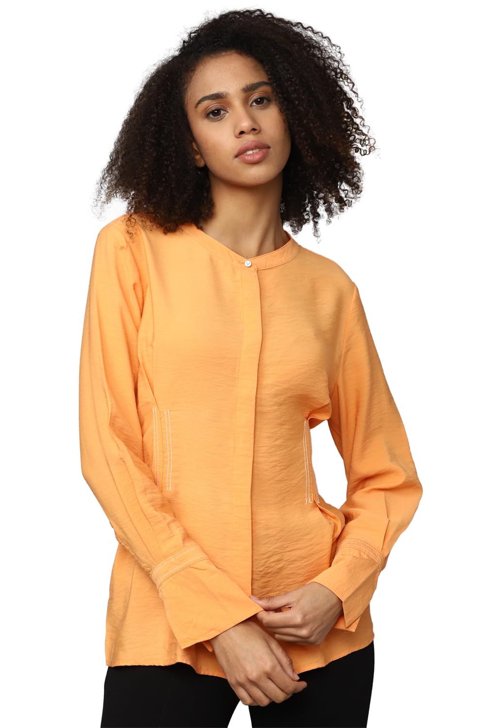 Allen Solly Women's Orange Plain Long Sleeve Casual Shirt