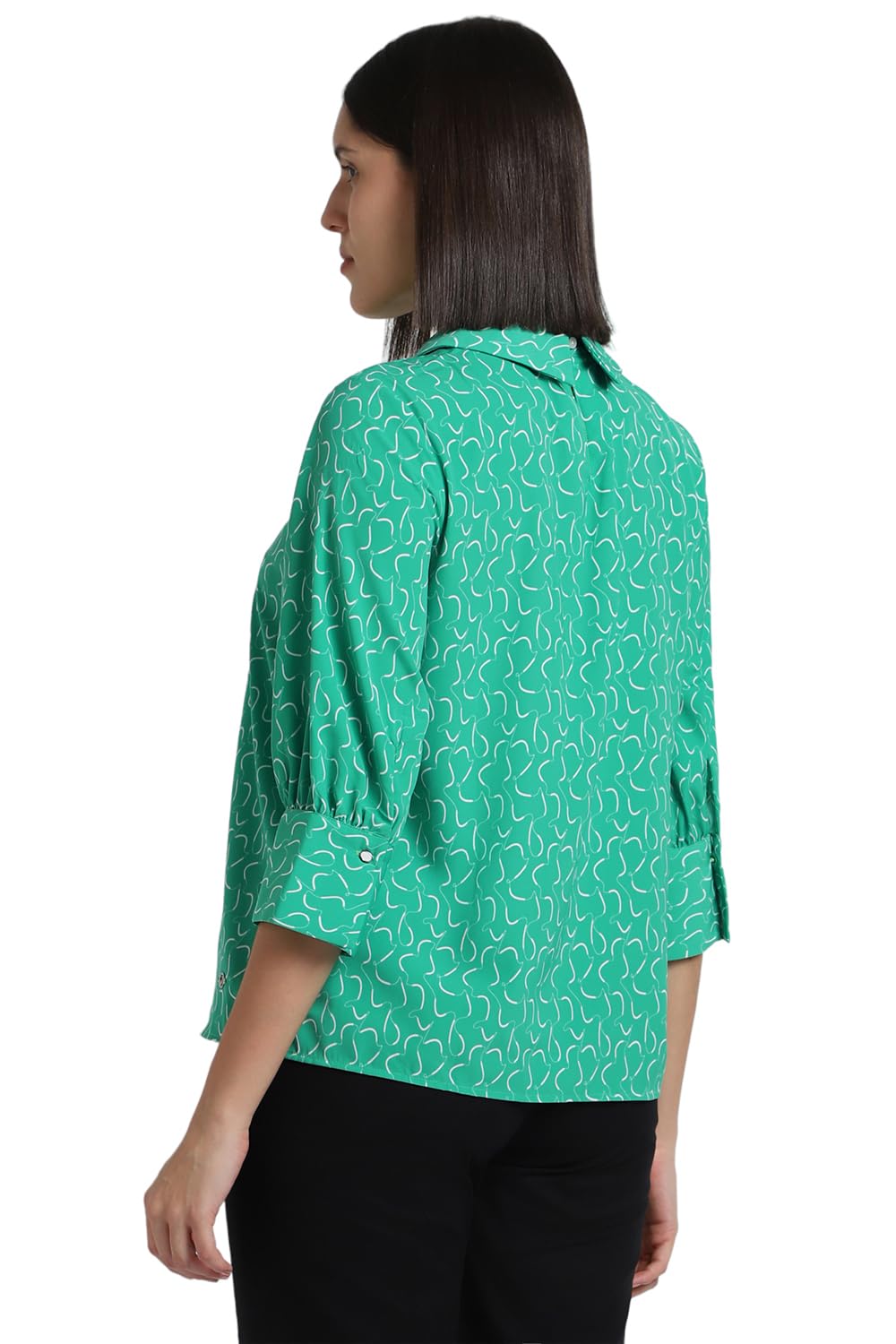 Allen Solly Women's Green Printed 3/4 Sleeve Casual Shirt