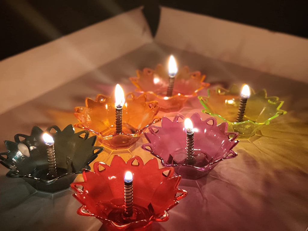 Basild Pack of -12 3D Reflection Diya Set Festival Diwali Decor Diya Lights for Decoration 3D Reflective Diya Set New Multi Design Multi Colour Reusable Diya's Beautifull Look for Transparent Diya's