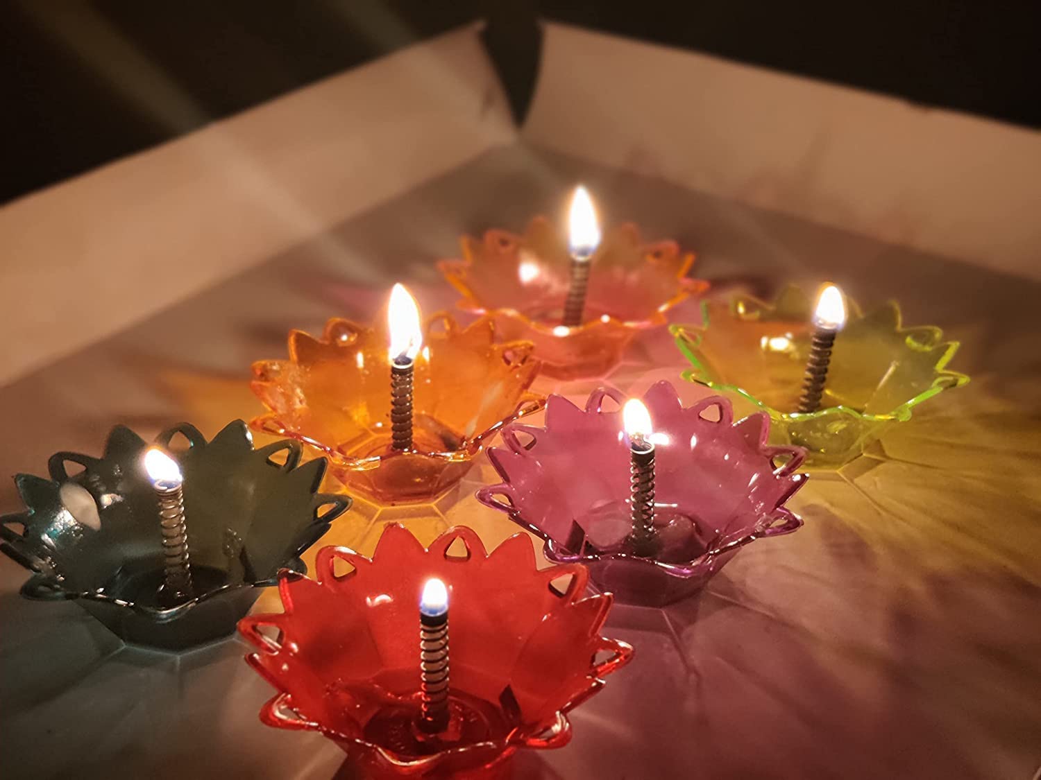 Basild Pack of -12 3D Reflection Diya Set Festival Diwali Decor Diya Lights for Decoration 3D Reflective Diya Set New Multi Design Multi Colour Reusable Diya's Beautifull Look for Transparent Diya's