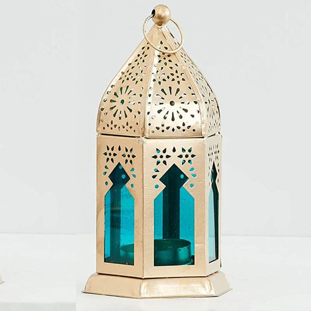 United Crafts Gold Moroccan Tealight Lantern Glass Candle Hoder(Set of 2) Home Decor and Room, Table Wall, Balcony Hanging Lamp Holder for Decor, Diwali Decoration Items