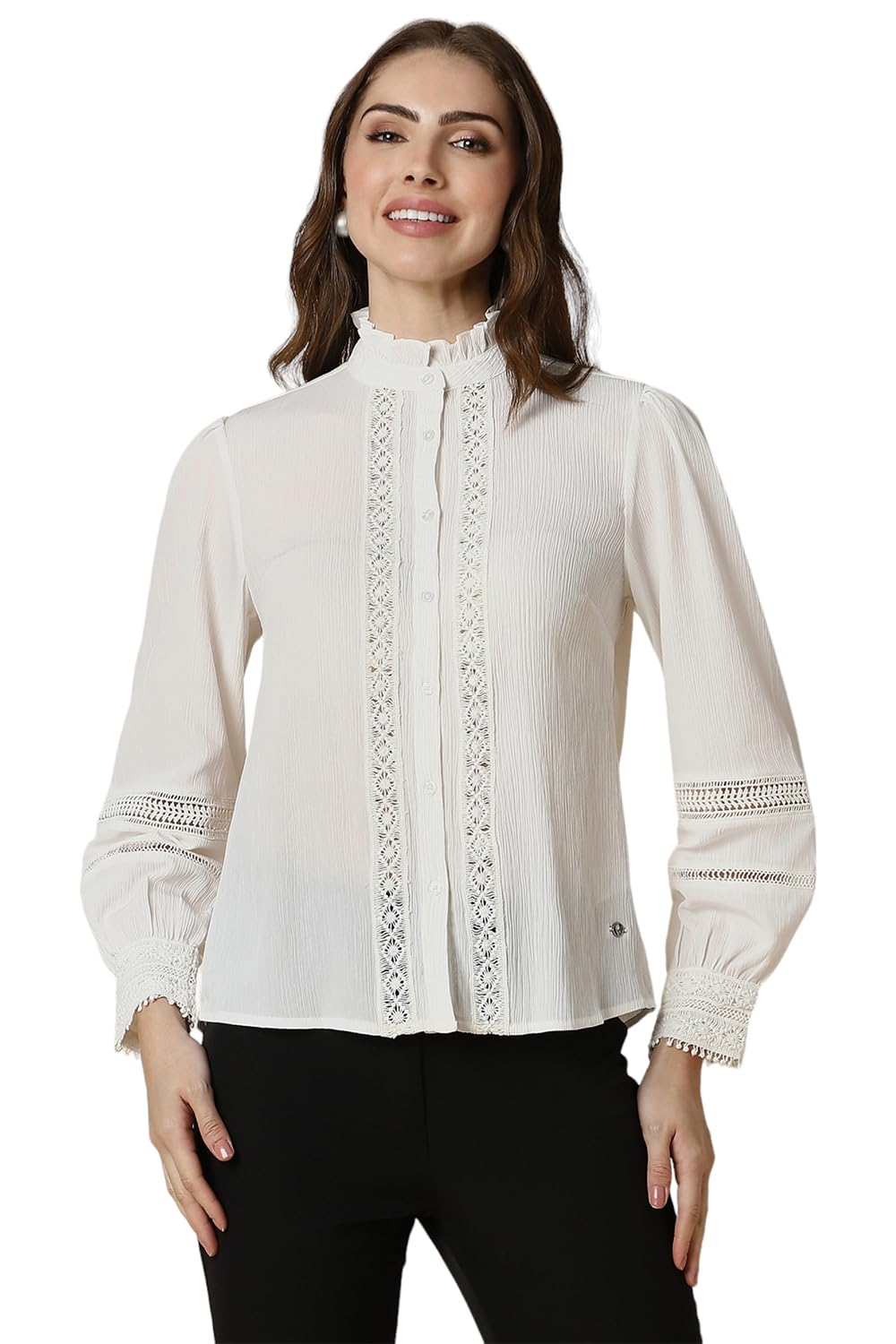 Allen Solly Women's White Plain Full Sleeve Formal Shirt