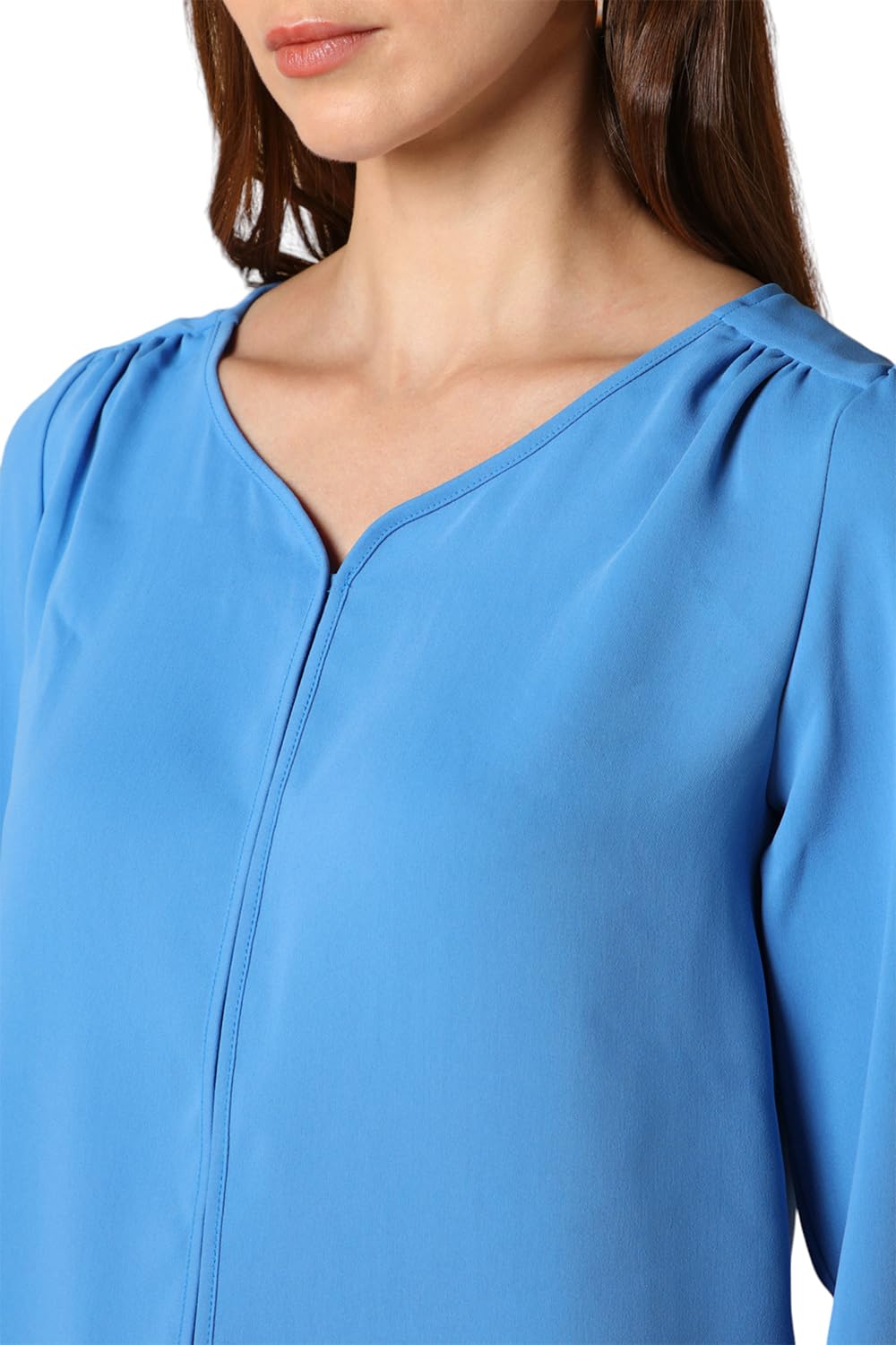 Allen Solly Women's Blue Plain Full Sleeve Formal Shirt