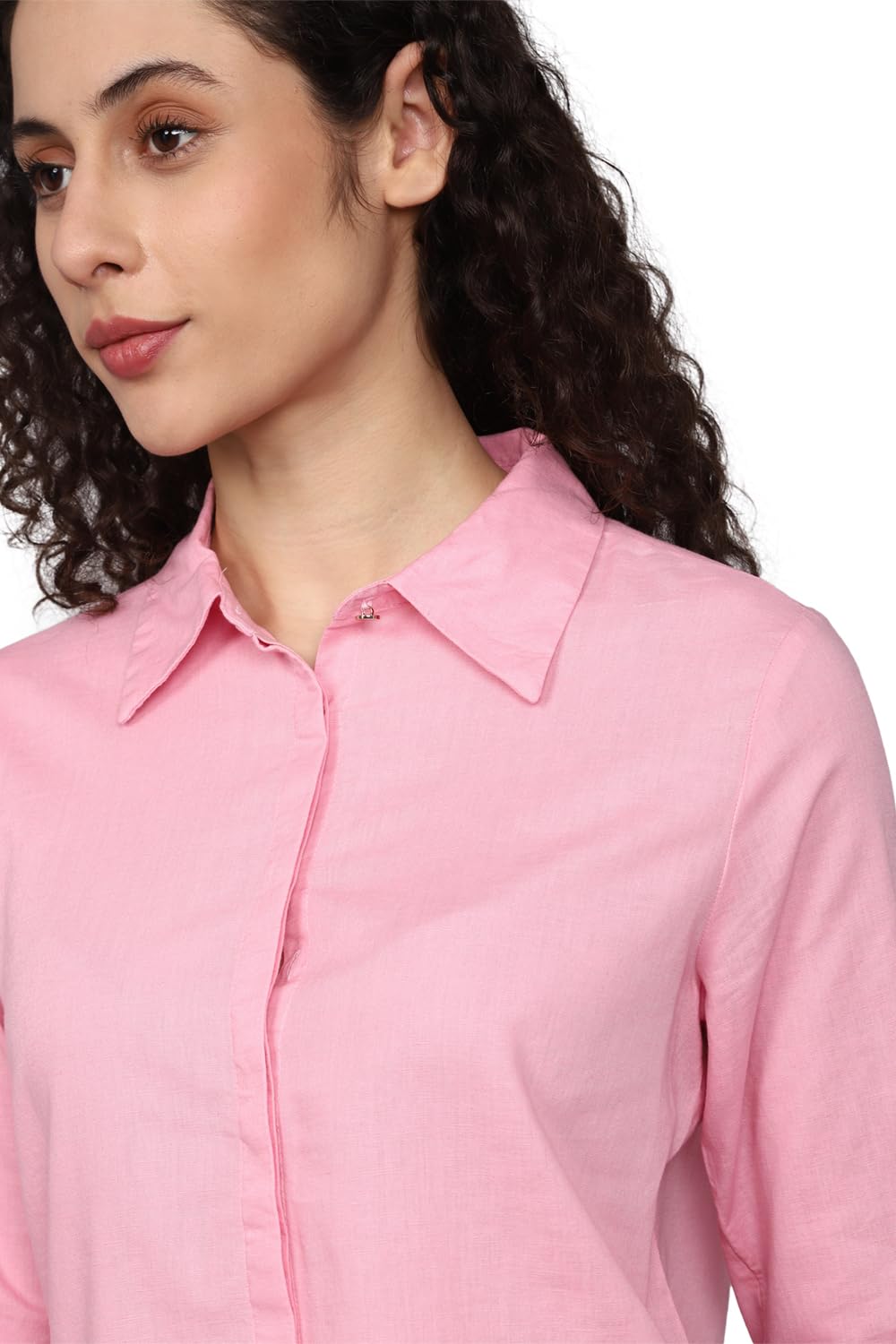 Allen Solly Women's Pink Plain Full Sleeve Casual Shirt