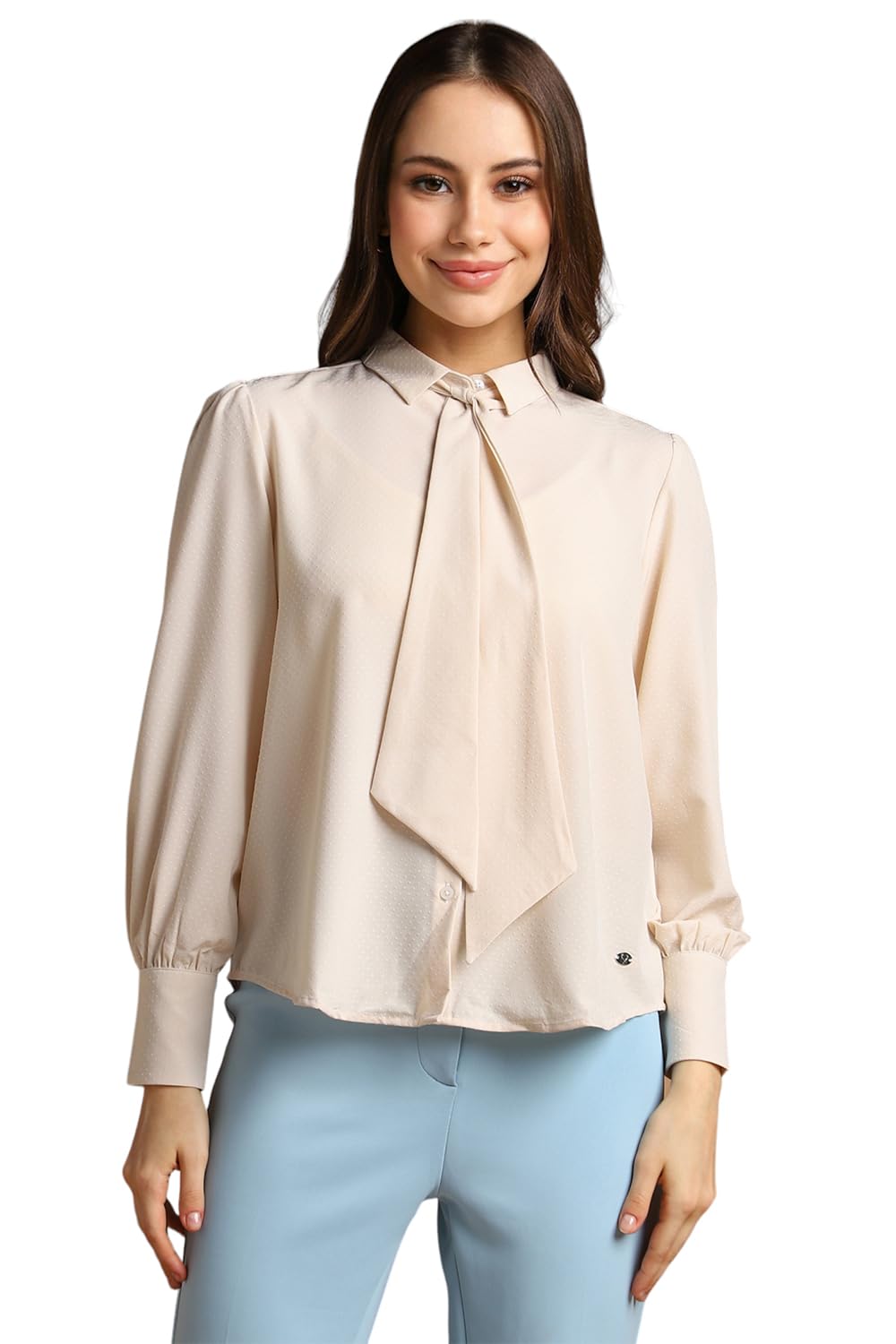 Allen Solly Women's Cream Plain Long Sleeve Formal Shirt