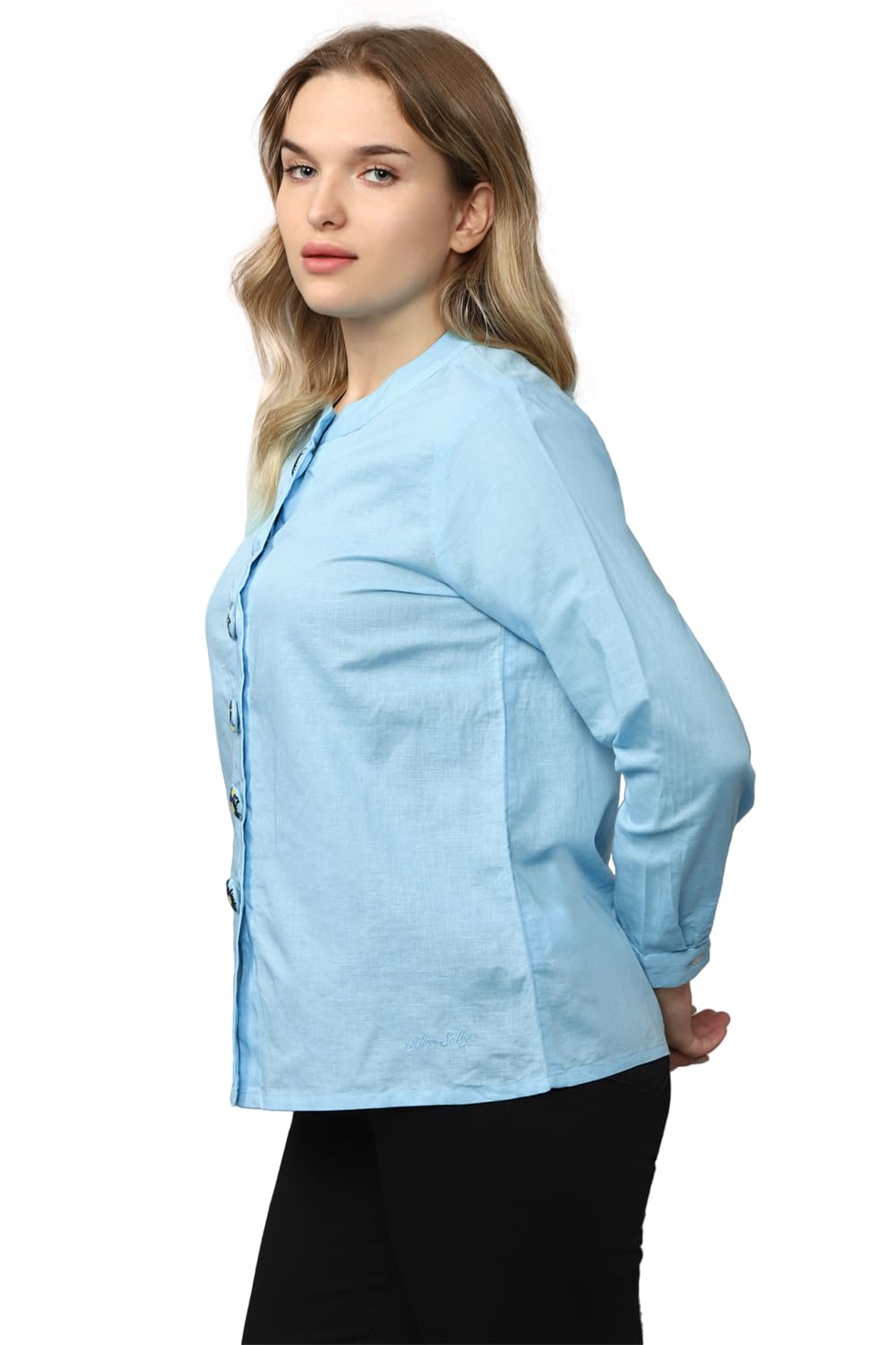 Allen Solly Women's Blue Plain Full Sleeve Casual Shirt