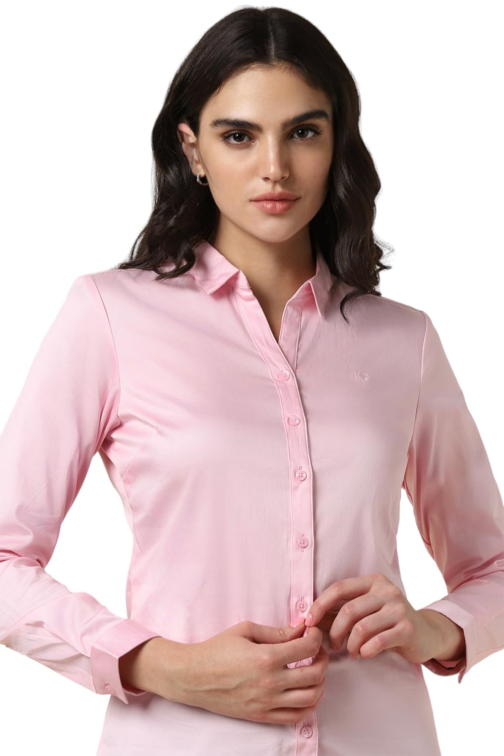 Allen Solly Women's Light Pink Plain Long Sleeve Formal Shirt