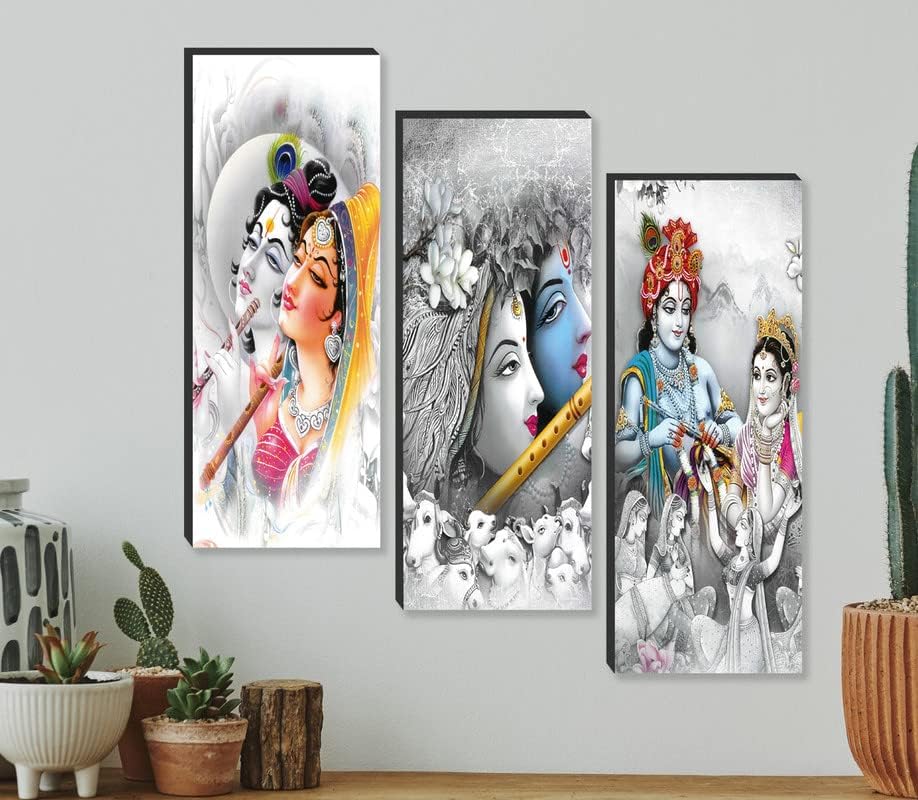 SAF paintings set of 3 Lord Radha krishna UV textured self adeshive wall painting for home decoration SANF-SJ194