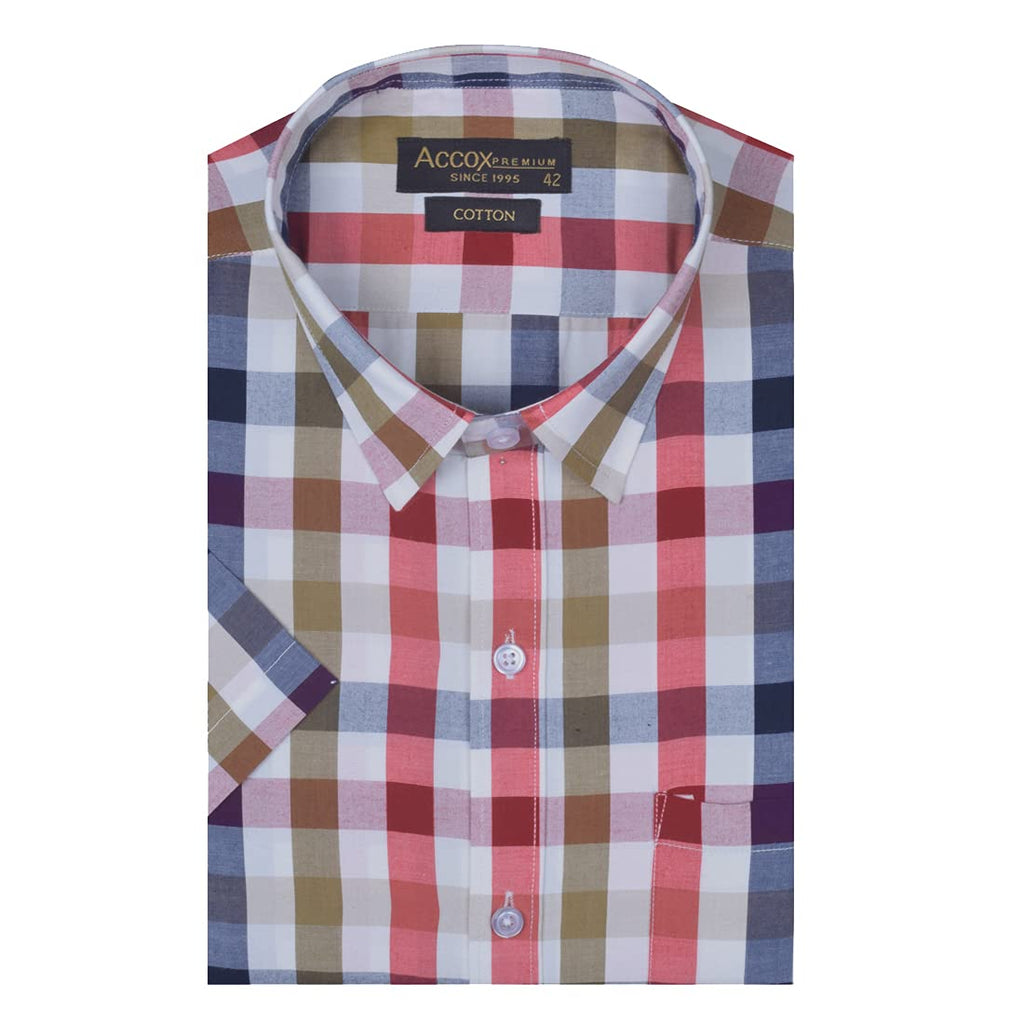 Accox Men's Cotton Checkered Formal Shirt (B09HC3N639)