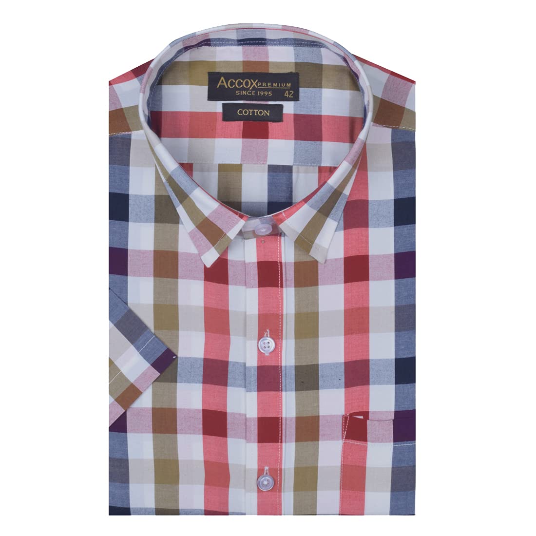 Accox Men's Cotton Checkered Formal Shirt (B09HC3N639)