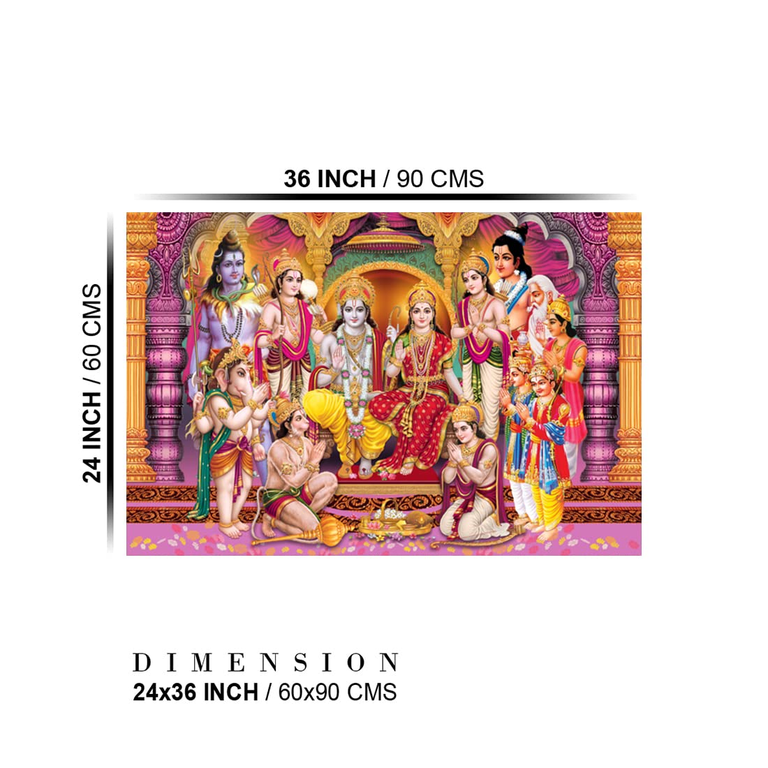 Dharvika Innovations Ram Darbar Poster Big Size for Wall Sparkle Coated Self Adhesive Waterproof Painting Vinyl Poster Without Frame (24 x 36 inch)