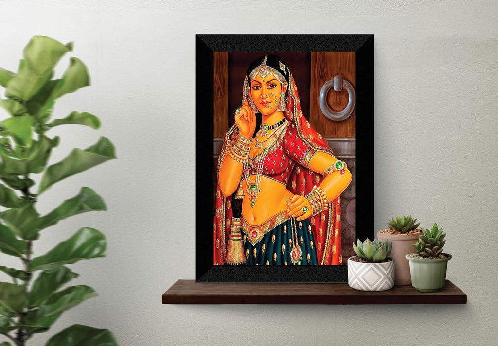 SAF paintings Traditional Rajasthani Woman Black frame painting for Wall Decoration SA-SANFK33305