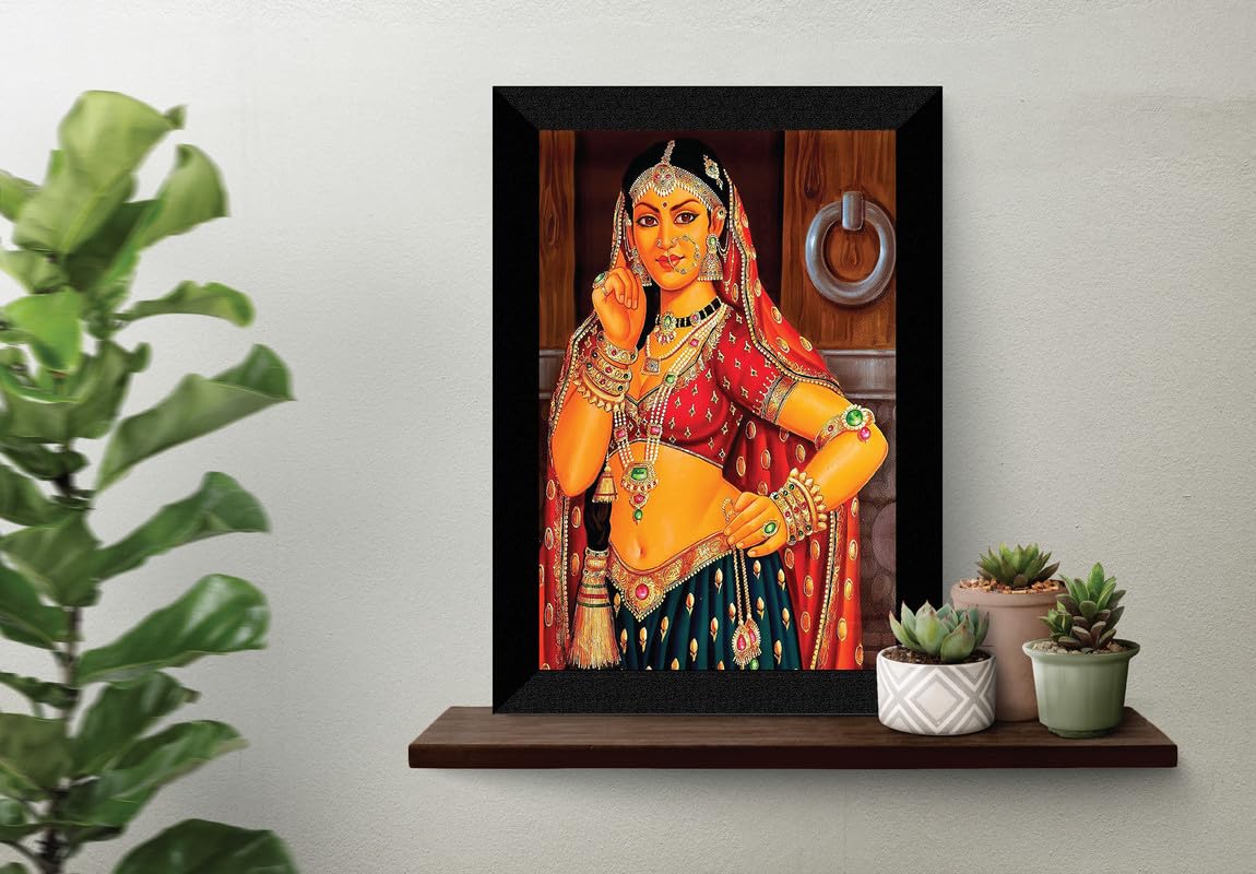 SAF paintings Traditional Rajasthani Woman Black frame painting for Wall Decoration SA-SANFK33305