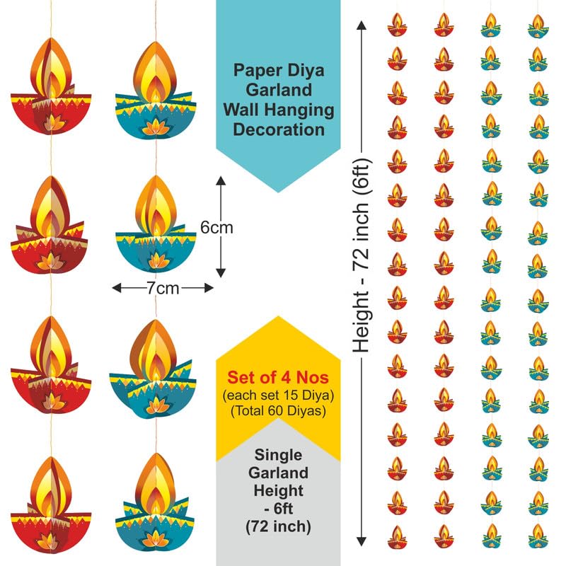 Shree Space - Diya Hanging ( DH ) Pack of 4 Row - Festive Decoration for All Festival Home & Office Paper Decoration