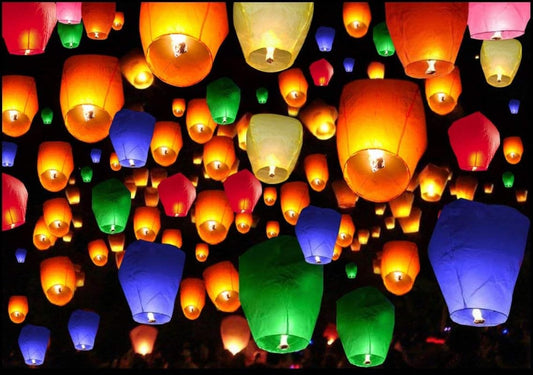 2VRN Paper Colourful Make A Wish High Flying Sky Lantern Hot Air Balloon with Fuel Wax Candle (Pack of 3) Multicolour Flying Sky Night Candle All Festival-VRN2