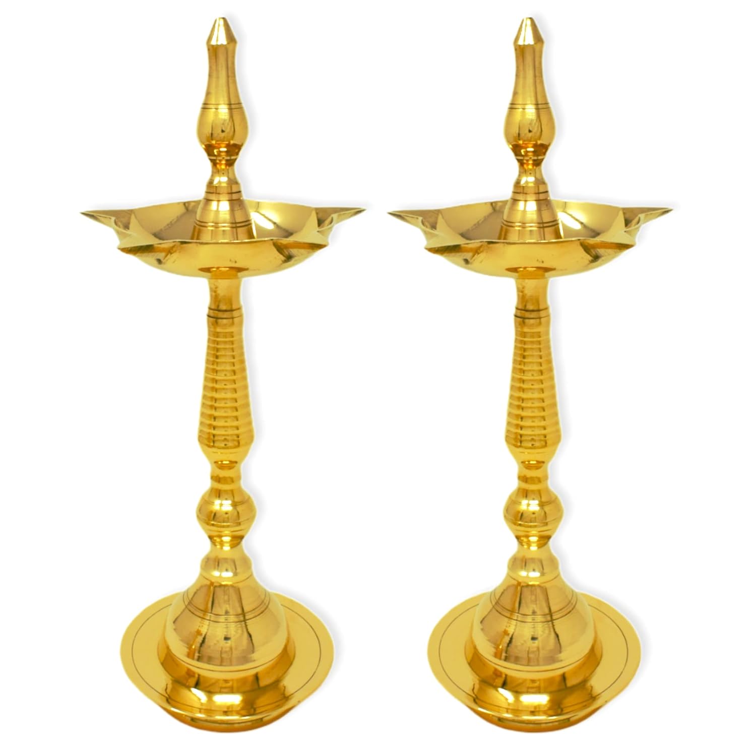 HASHCART® Brass Kerala Diya for Puja (14 inch, Set of 2) - Diya for Pooja - Kutthu Vilakku Samai Diya for Puja Diwali Decorations - Indian Diwali Gifts