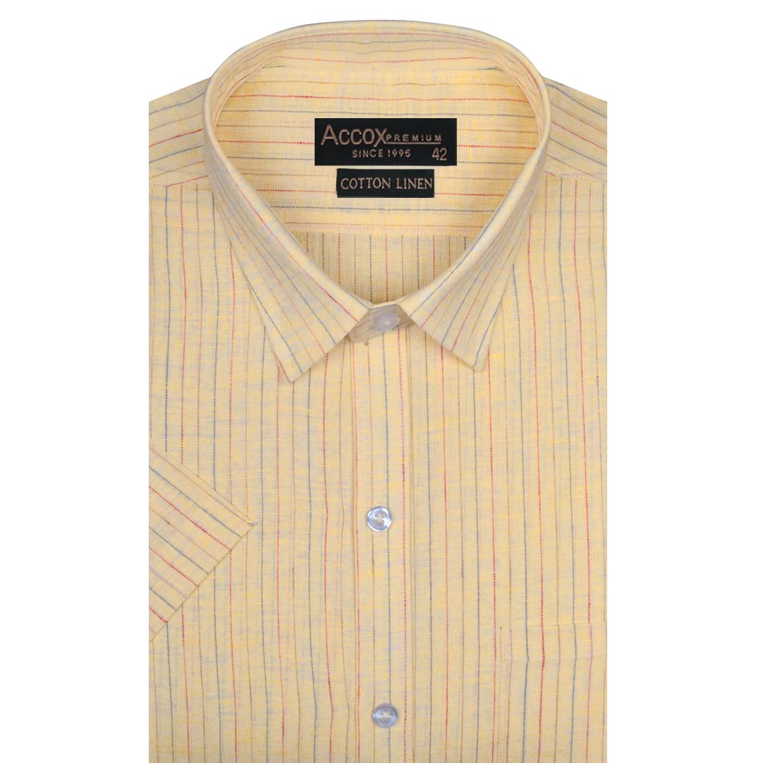Accox Men's Cotton Linen Striped Formal Shirt (B0BVJ399YQ)
