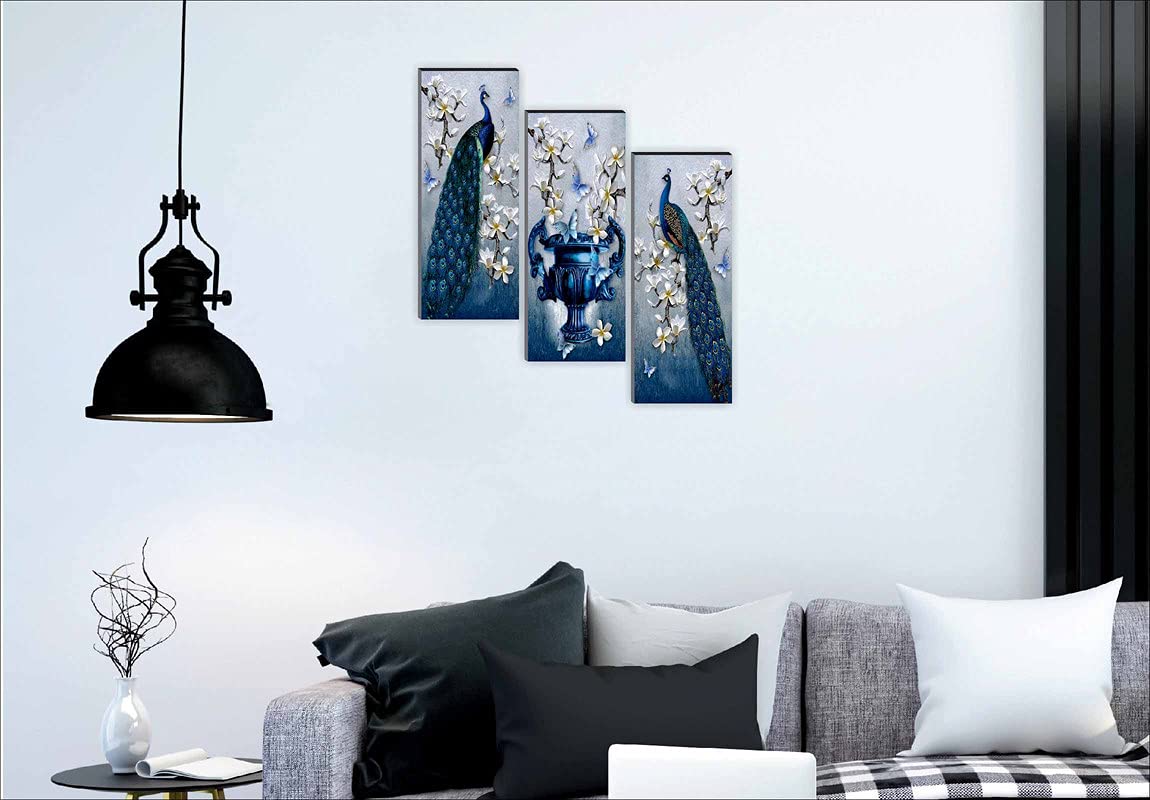 SAF paintings 6 MM MDF Peacock Designer Self Hanging Adhesive Digital Reprint 15 inch x 18 inch Painting SANFJ94-Multicolour