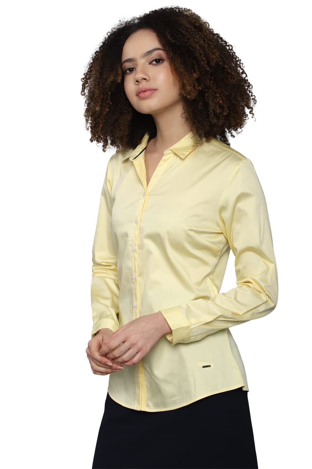 Allen Solly Women's Yellow Plain Long Sleeve Casual Shirt