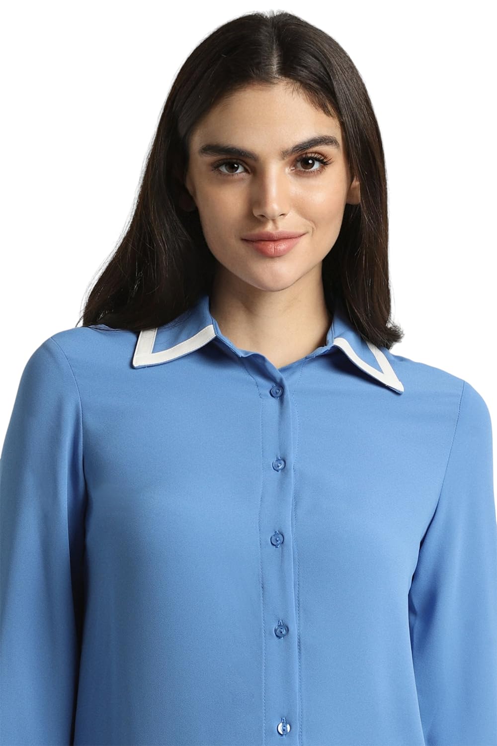 Allen Solly Women's Blue Plain Long Sleeve Casual Shirt