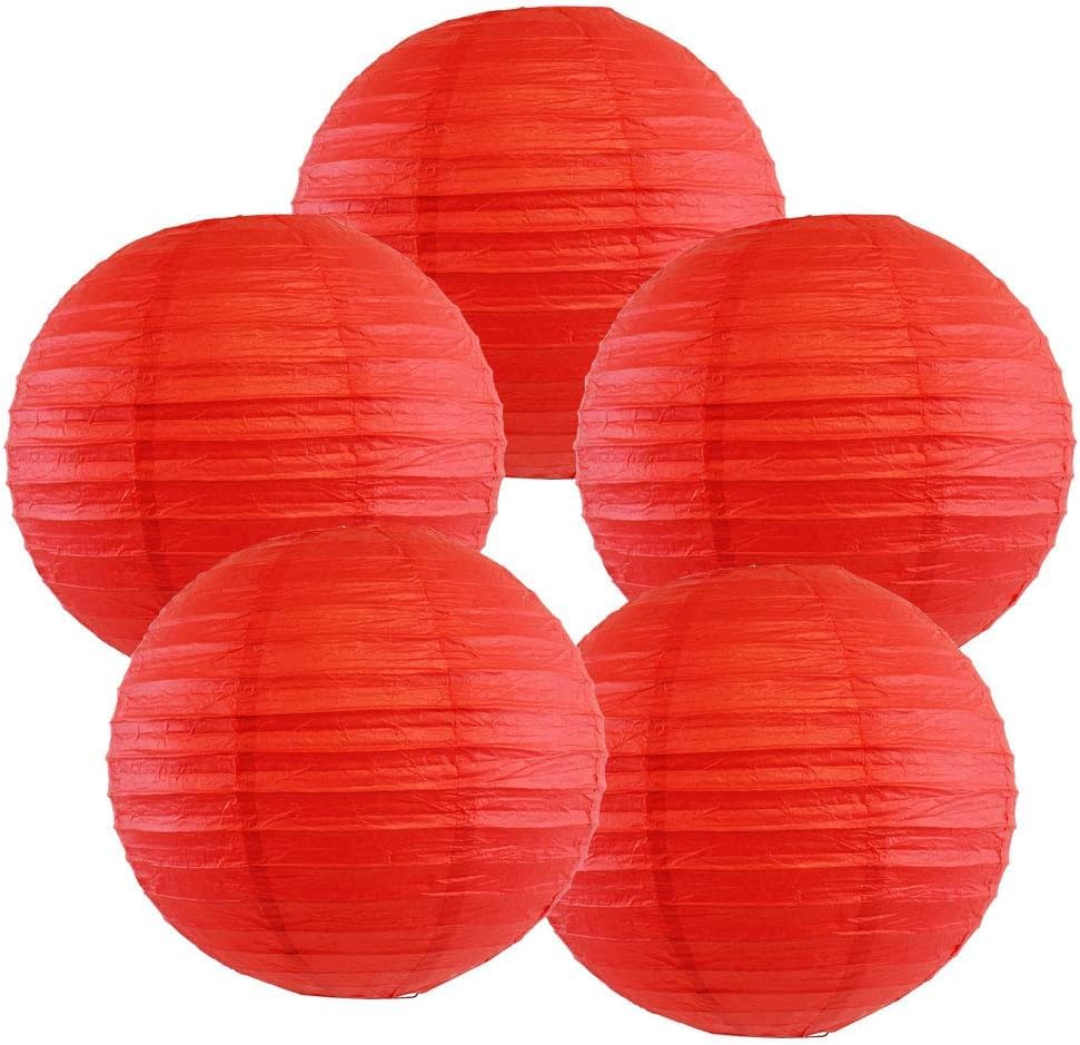 GreenUniverse 10-12 INCH Chinese Japanese Paper Lanterns withpack of 5 pcs (Red)