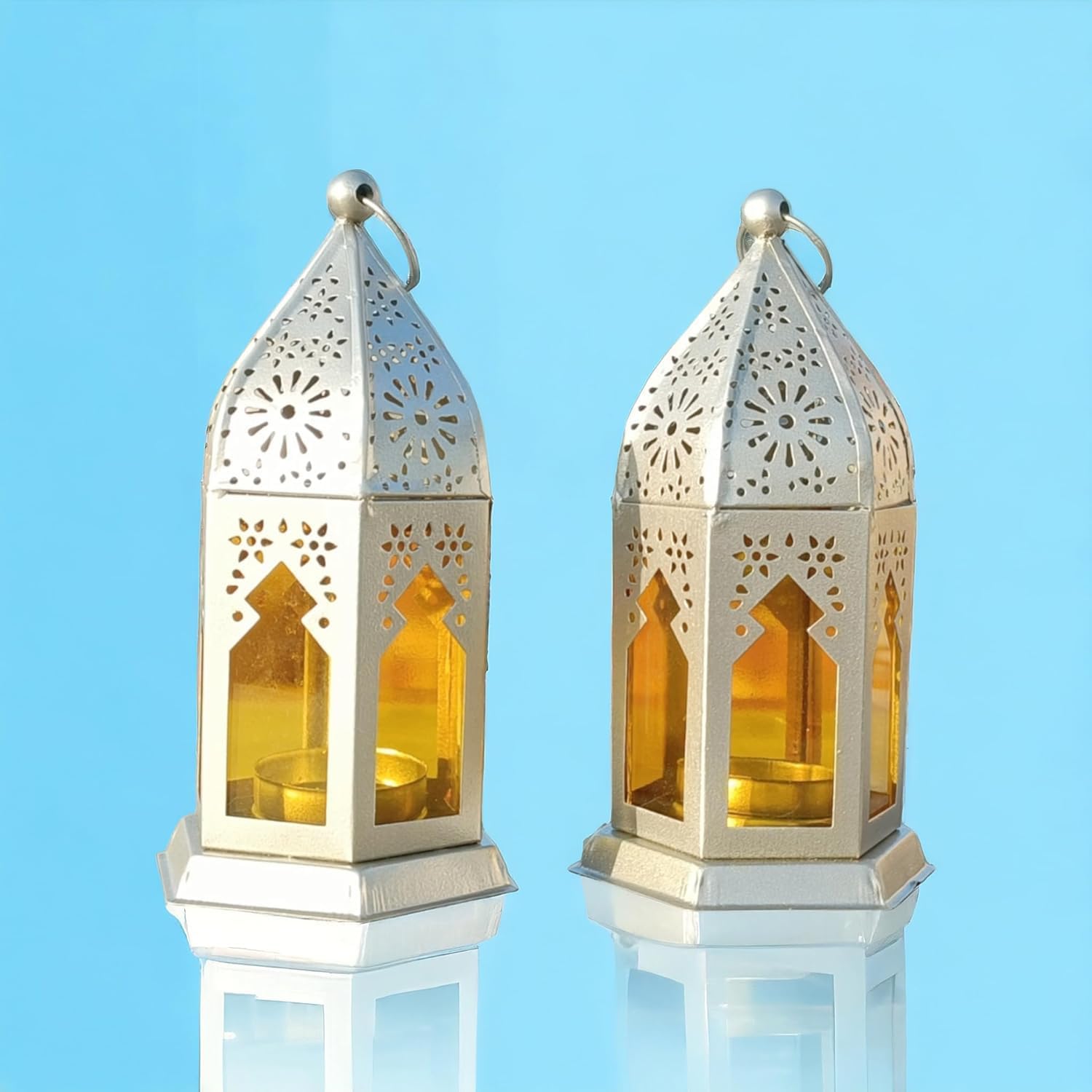 Famia Home Royal Castle Mini Iron Lantern Tea Light Candle Holder, Hanging Lamp for Home Decor, Diwali Decoration, Christmas Lighting (2 Pieces)