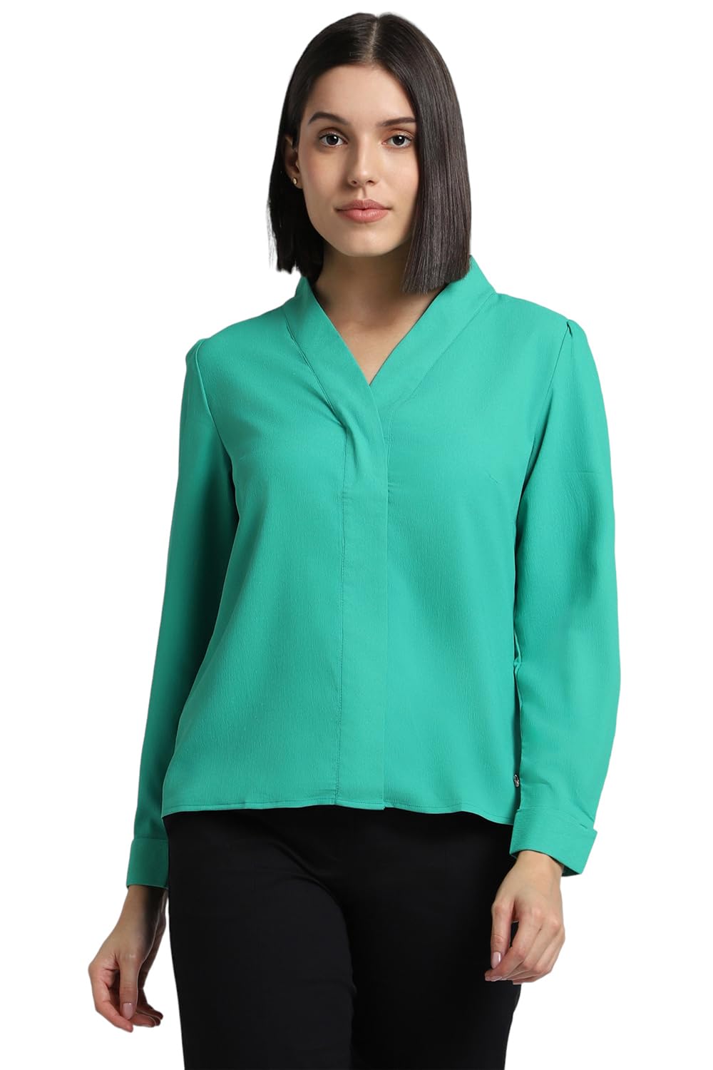 Allen Solly Women's Green Plain Full Sleeve Casual Shirt