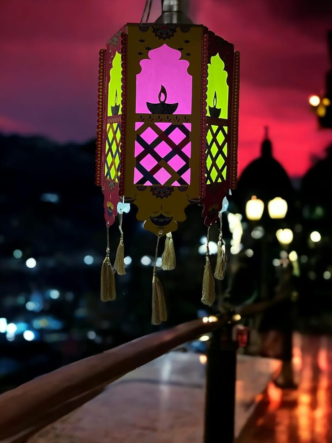 Hexagon Diwali Lantern/Akash Kandil - Multi Color (48X28X28 CM) DIY Make in India Project by VG Decor Articles