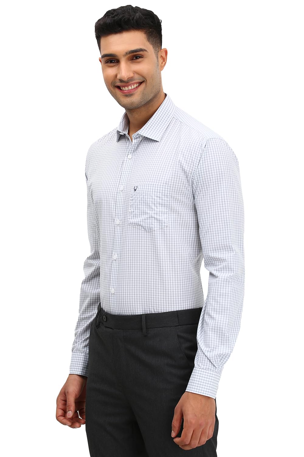 Allen Solly Men Grey Slim Fit Check Full Sleeves Formal Shirts