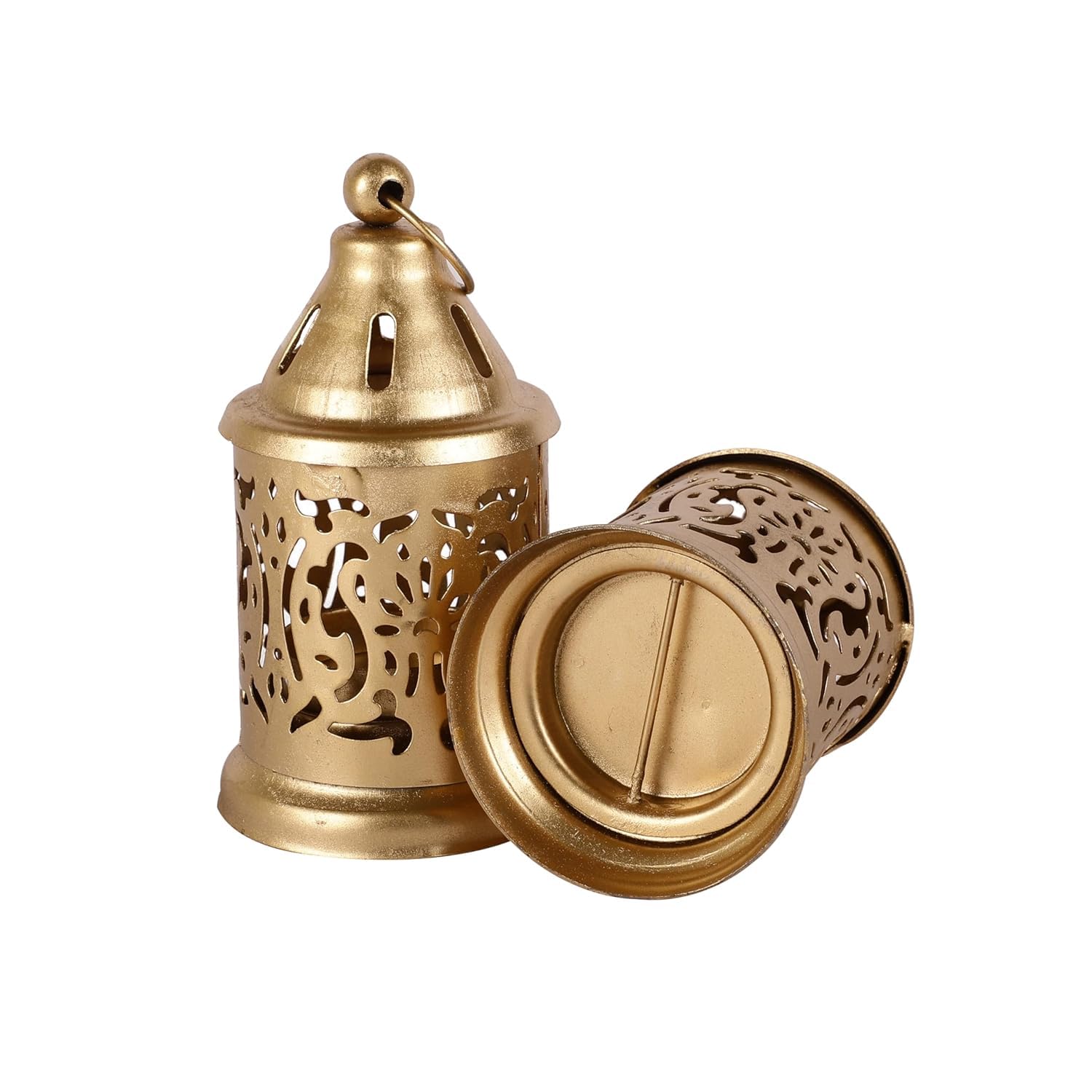 CentraLit Hanging Lantern Tea Light Candle Holder Lantern for Diwali Decoration lamps for Home Decor, Diya Diwali Decoration Lights Centerpieces for Wedding Home Party Table Decoration Gold (Set of 2)