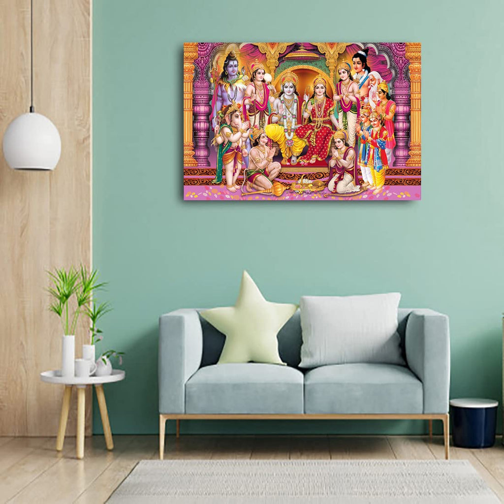 Dharvika Innovations Ram Darbar Poster Big Size for Wall Sparkle Coated Self Adhesive Waterproof Painting Vinyl Poster Without Frame (24 x 36 inch)