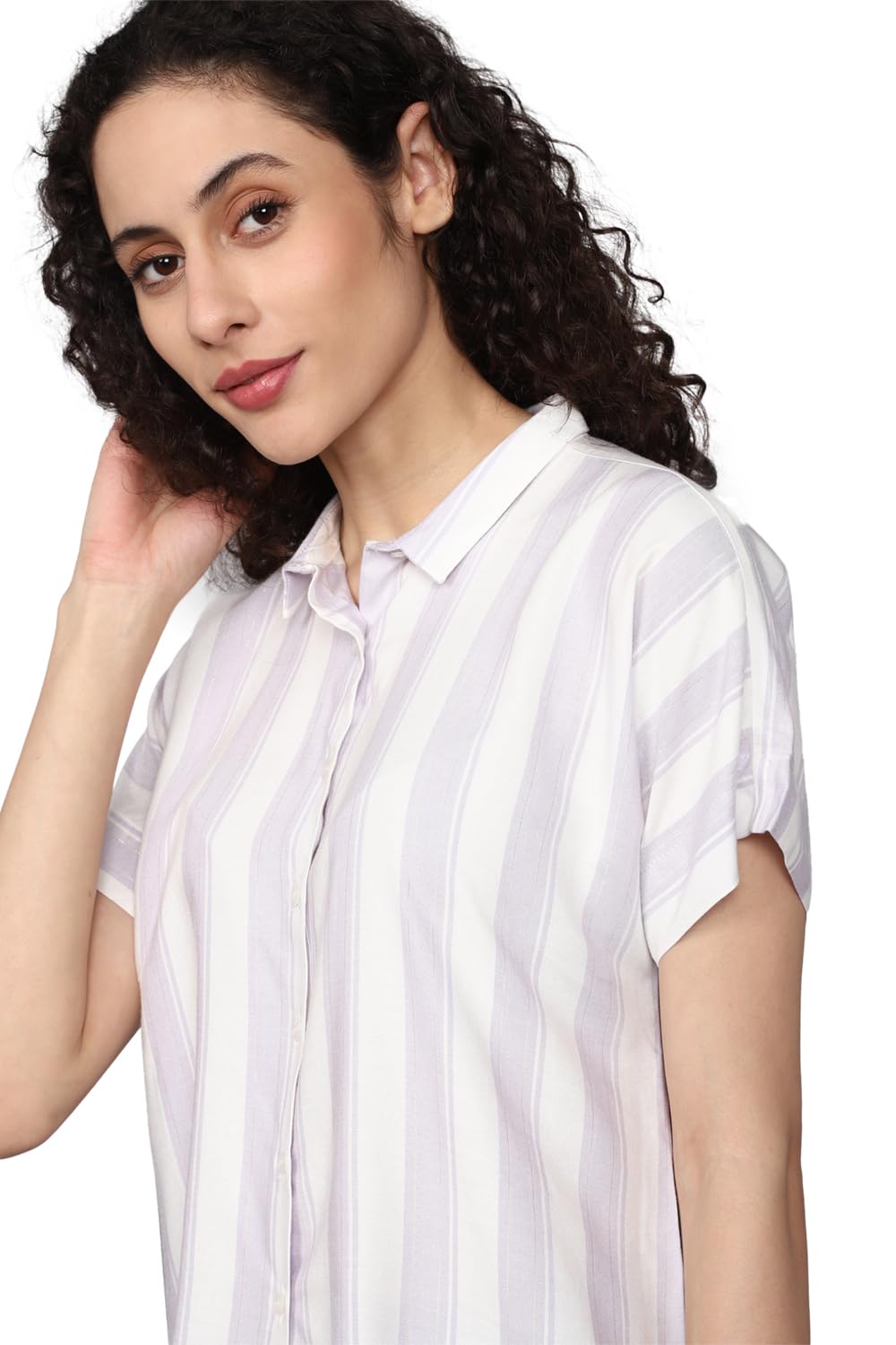 Allen Solly Women's White Striped Short Sleeve Casual Shirt