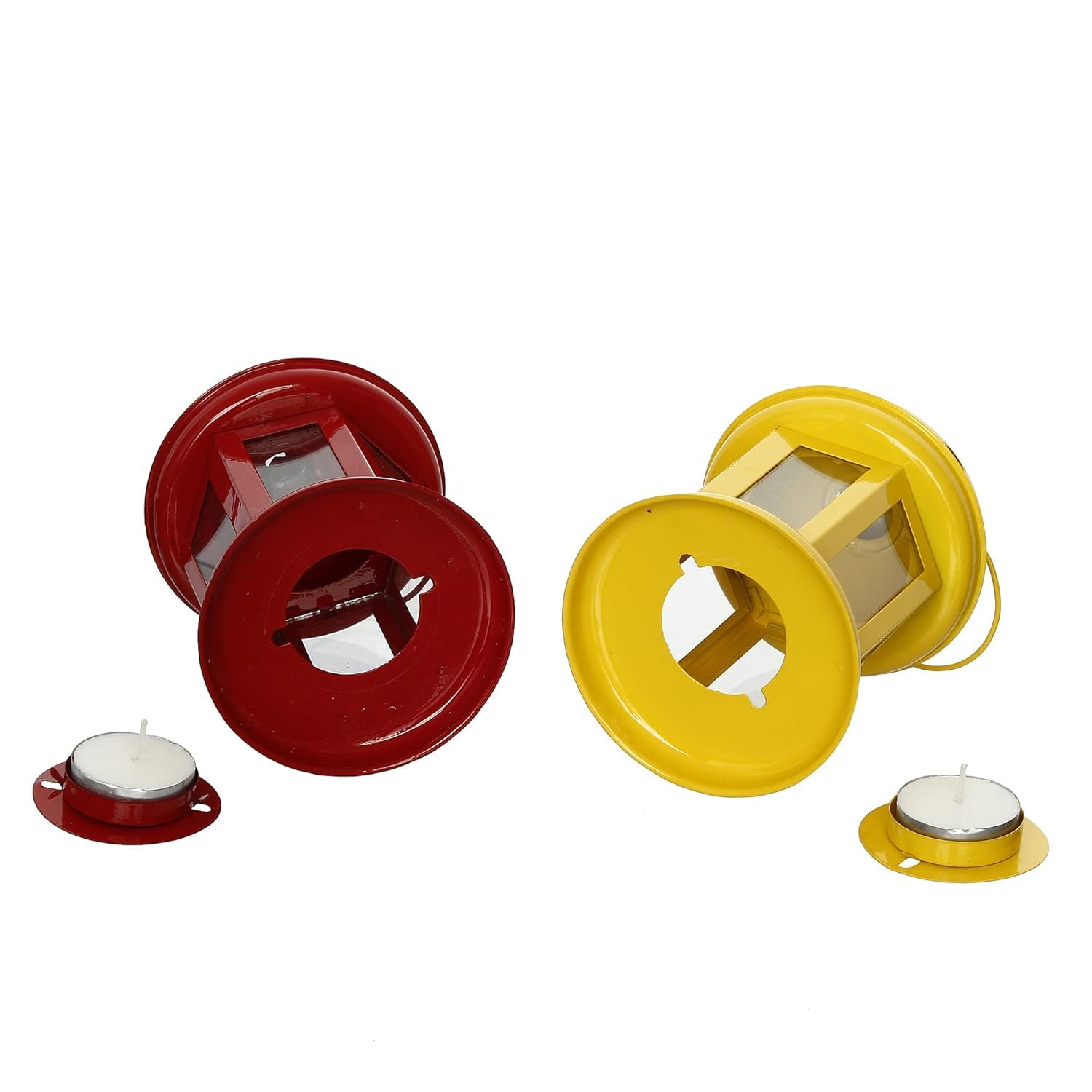 Winscraft Hanging Lantern Tealight Candle Holder for Table Home Decoration - Christmas & Gifts Items for Home Decor, Diwali for Living Room, Bedroom, Balcony, Wall Lighting (Red & Yellow)