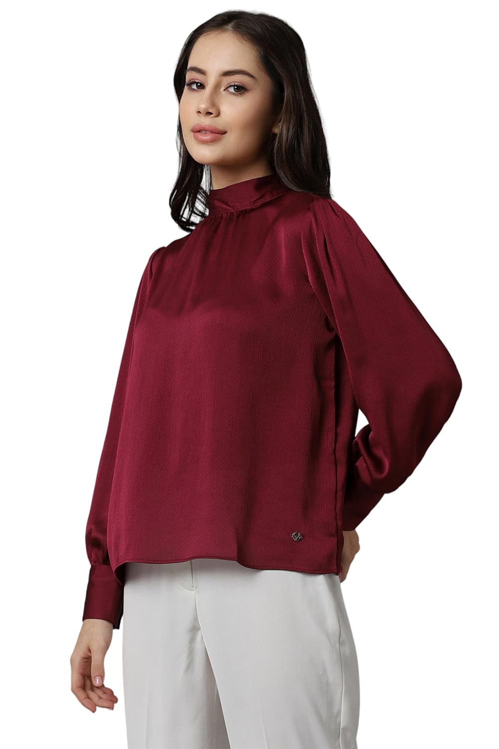 Allen Solly Women's Polyester Maroon Plain Full Sleeve Casual Shirt
