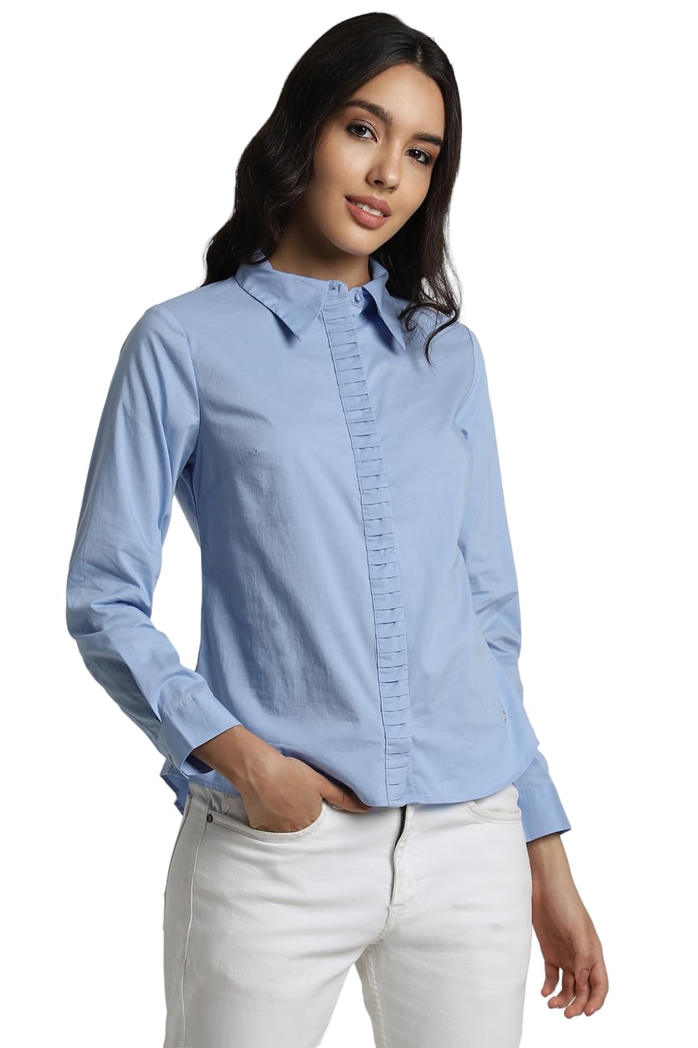 Allen Solly Women's Blue Plain Full Sleeve Formal Shirt