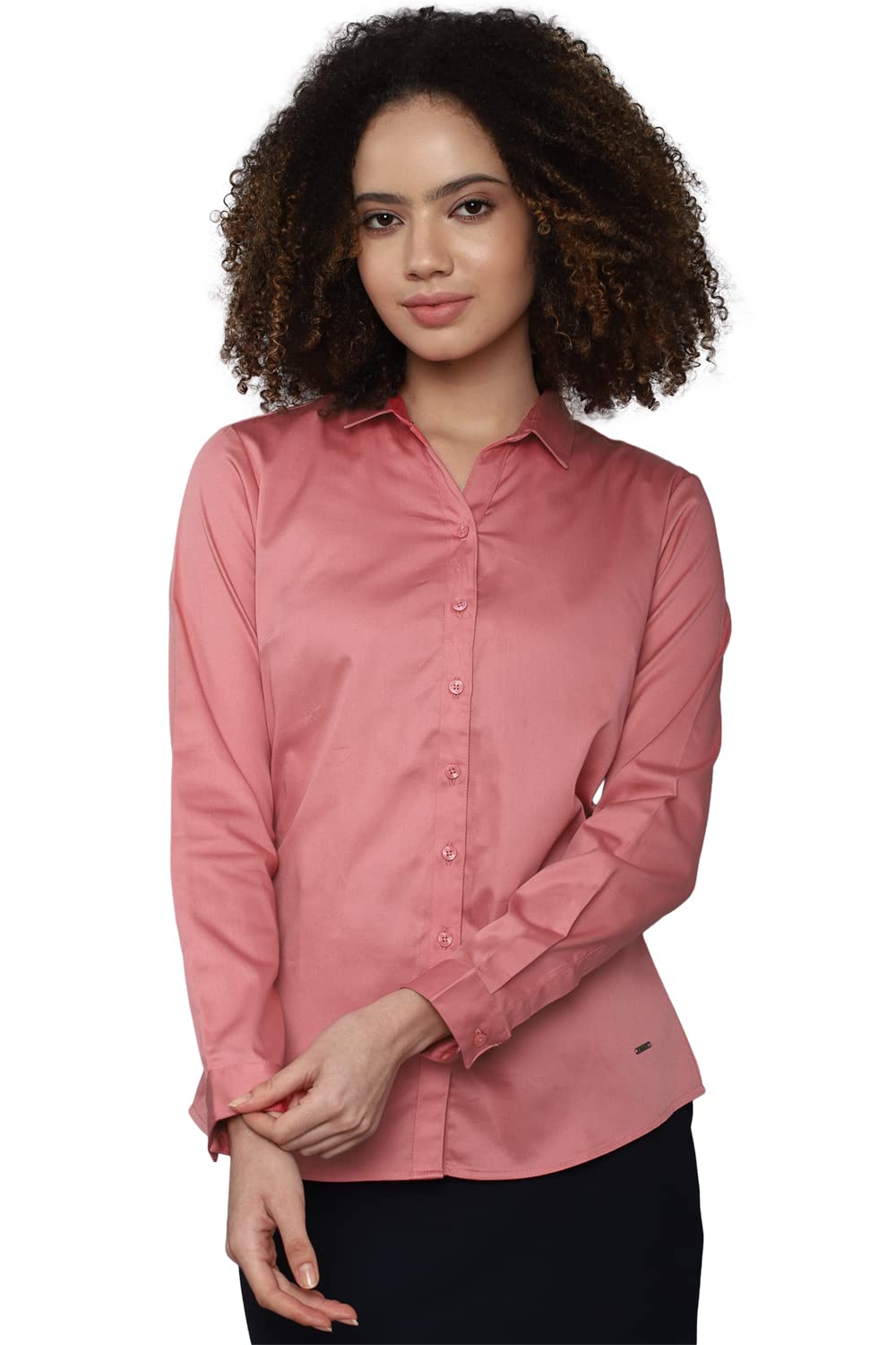 Allen Solly Women's Pink Plain Full Sleeve Casual Shirt
