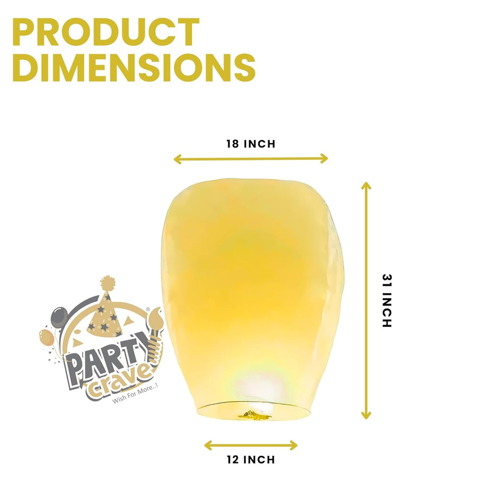 Party Crave Paper Sky Lantern Hot Air Balloon with Wax Candle Beautiful Lanterns for Weddings/Birthdays/Theme Parties/Diwali/New Year/Christmas & Many More (Yellow, 20pc Packing)