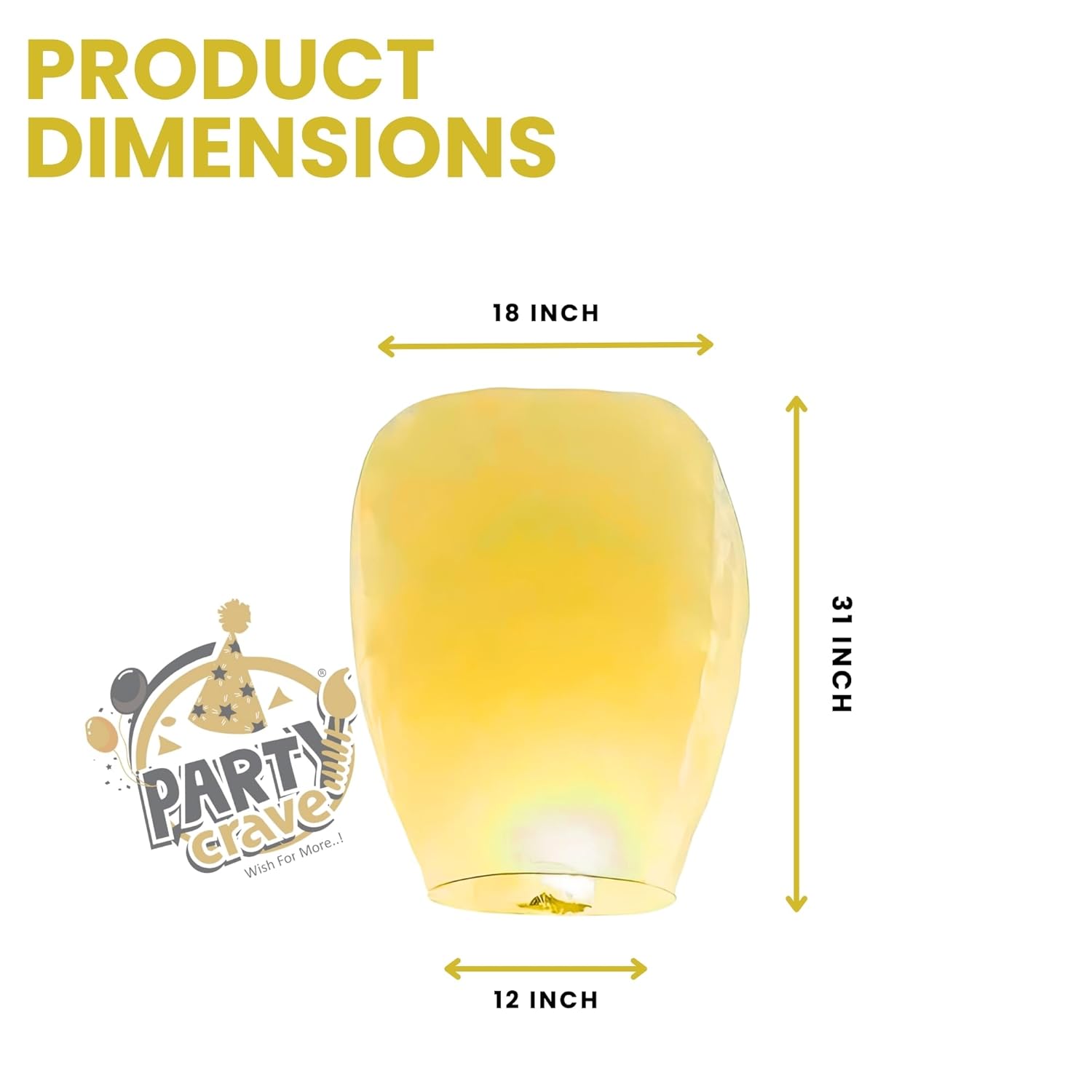 Party Crave Paper Sky Lantern Hot Air Balloon with Wax Candle Beautiful Lanterns for Weddings/Birthdays/Theme Parties/Diwali/New Year/Christmas & Many More (Yellow, 20pc Packing)