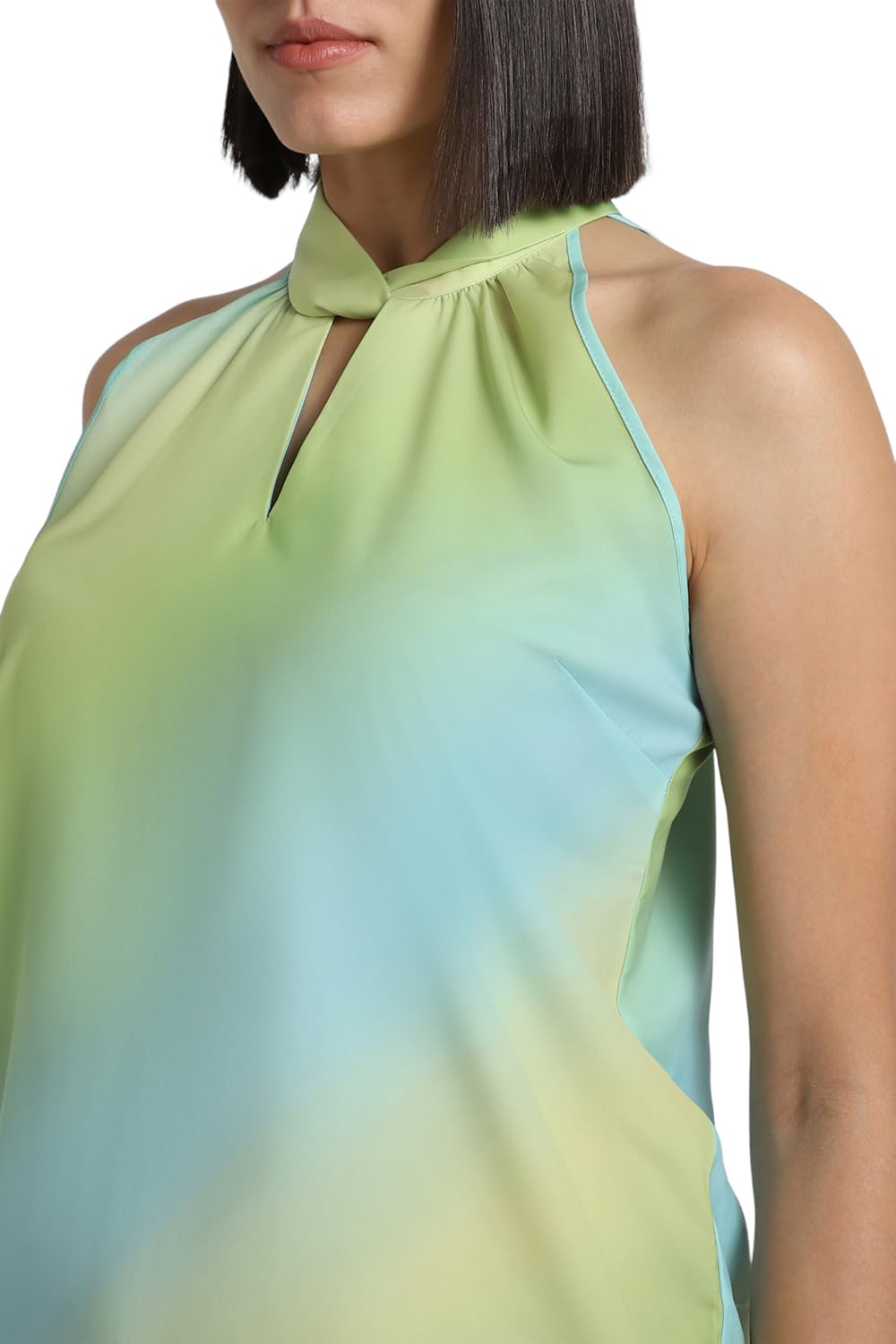 Allen Solly Women's Green Printed Cut Sleeve Casual Shirt