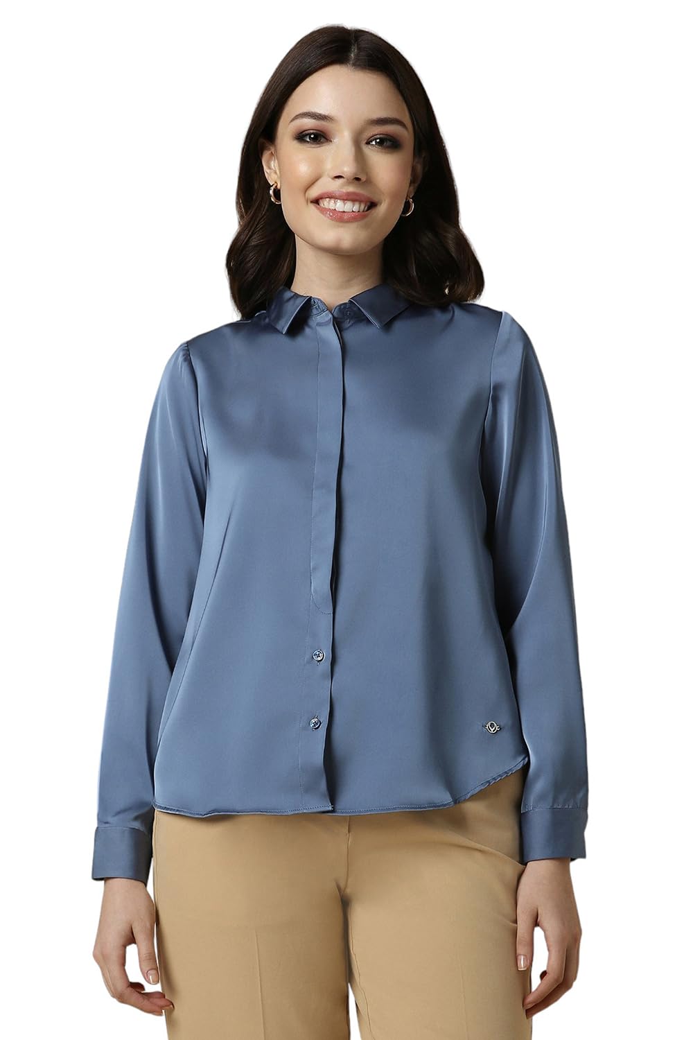 Allen Solly Women's Blue Plain Long Sleeve Casual Shirt