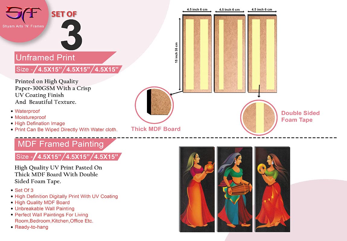 SAF paintings Tribal 6MM MDF Framed Set of 3 Digital Reprint 15 inch x 18 inch Painting () SAFJ34 SAFJ34