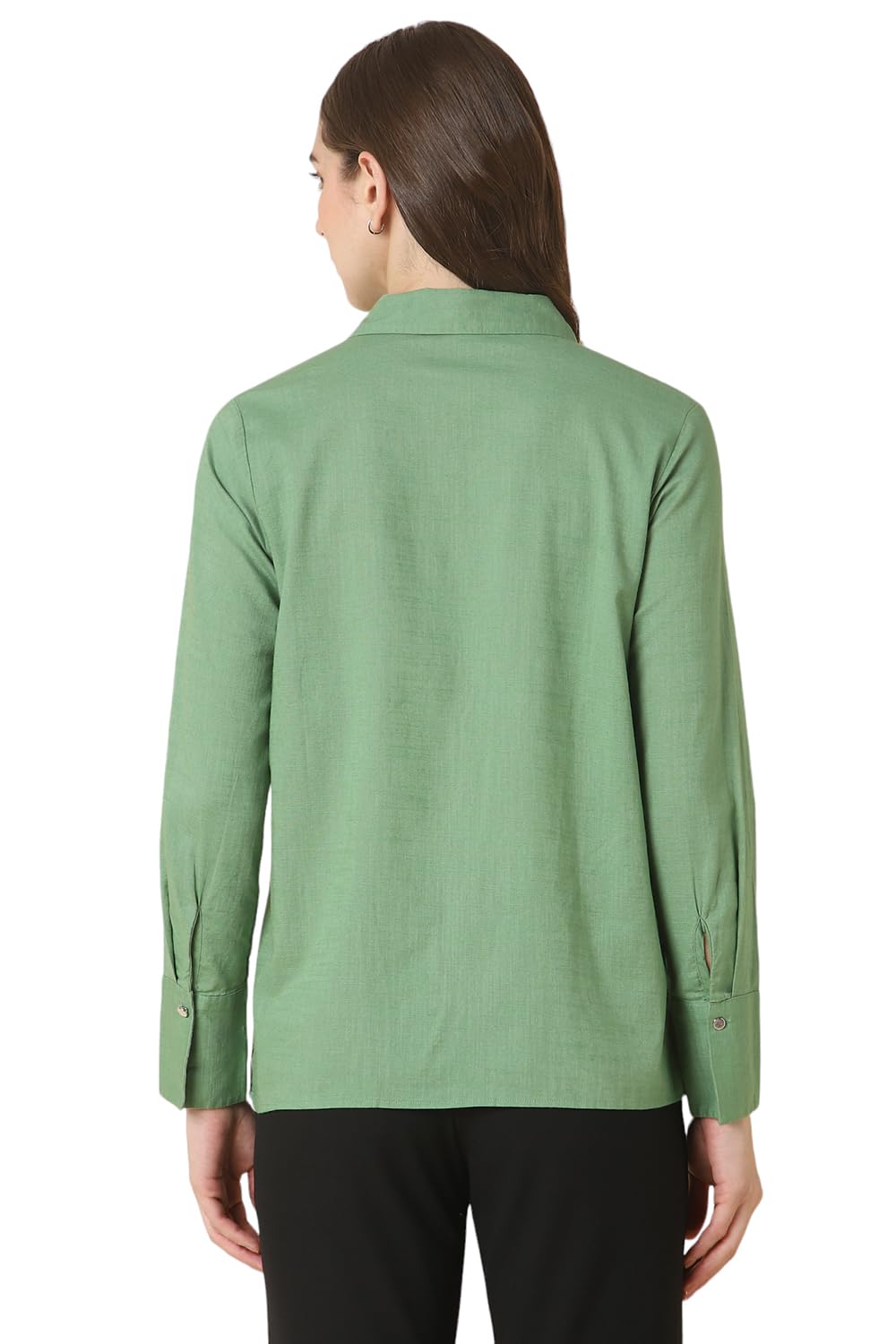 Allen Solly Women's Green Plain Long Sleeve Formal Shirt
