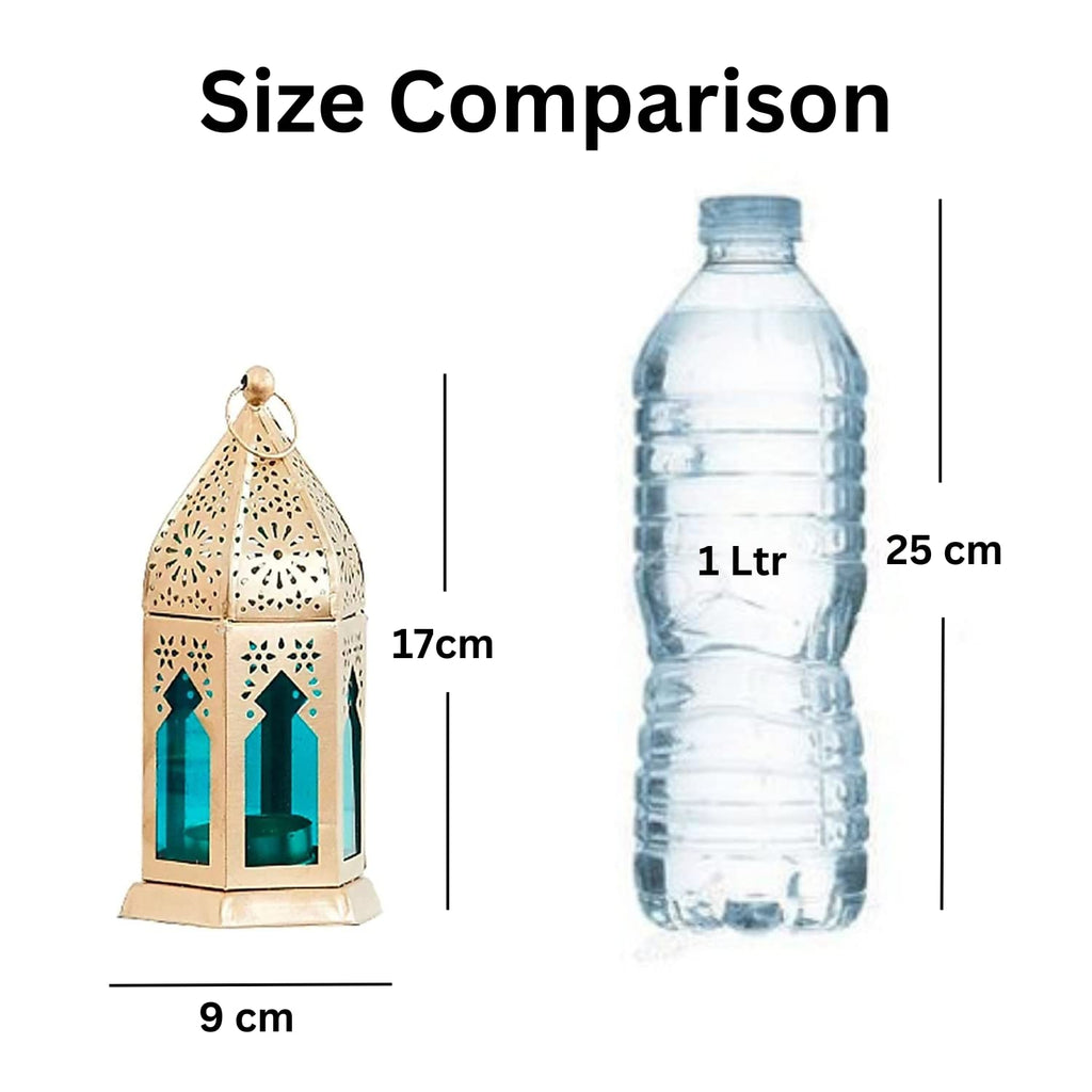 United Crafts Gold Moroccan Tealight Lantern Glass Candle Hoder(Set of 2) Home Decor and Room, Table Wall, Balcony Hanging Lamp Holder for Decor, Diwali Decoration Items