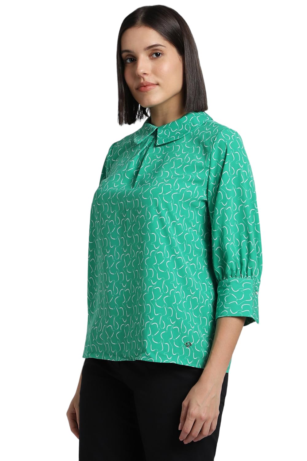 Allen Solly Women's Green Printed 3/4 Sleeve Casual Shirt