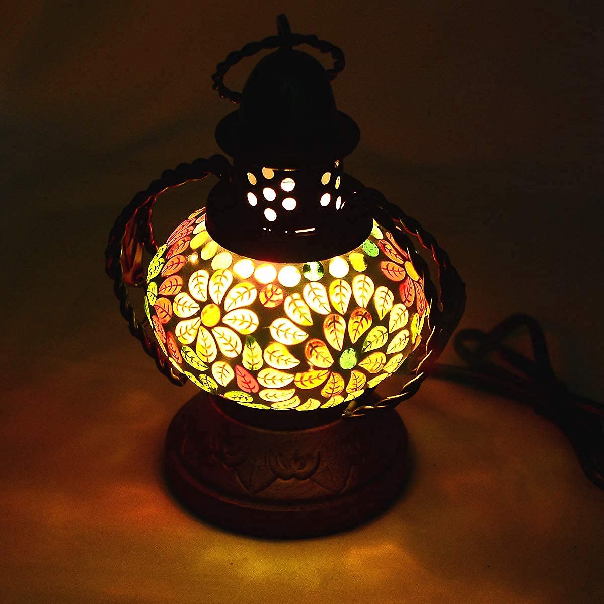 HomEnrich Wooden & Iron Beautiful Lamp | Lantern | Electric decorative Lamp | Diwali Decoration Lamp | Living room Decoration | Hanging Lamp Light (Multicolour)