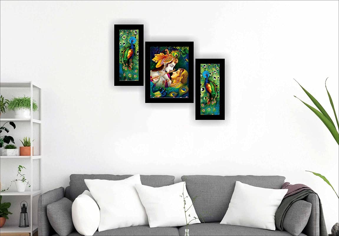 SAF paintings Set of 3 Radha Krishna Religious Wall Painting with frame for home decoration, living room, Hotel, Office Painting 13.5 Inch X 22.5 Inch