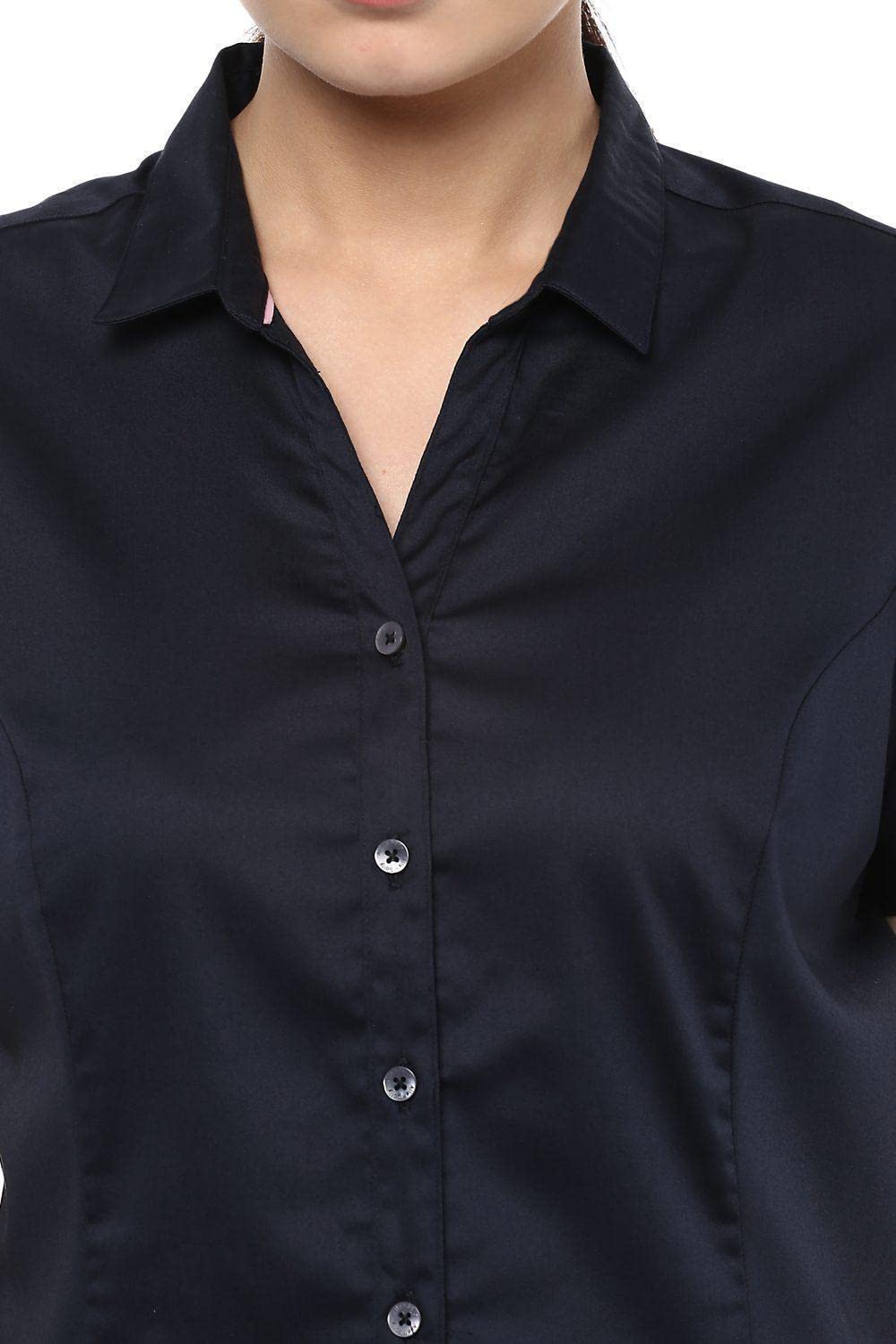 Allen Solly Women's Polyester Navy Plain Half Sleeve Formal Shirt