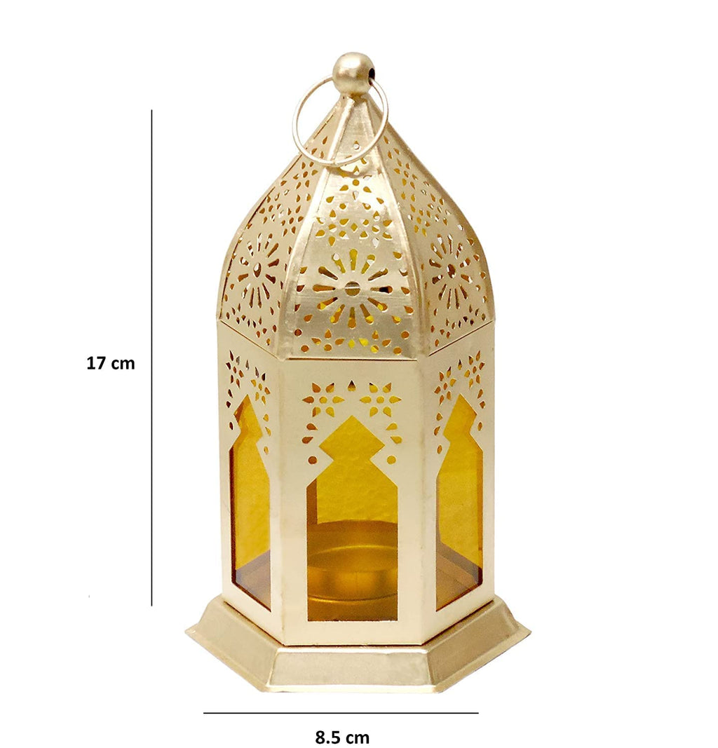 Famia Home Royal Castle Mini Iron Lantern Tea Light Candle Holder, Hanging Lamp for Home Decor, Diwali Decoration, Christmas Lighting (2 Pieces)
