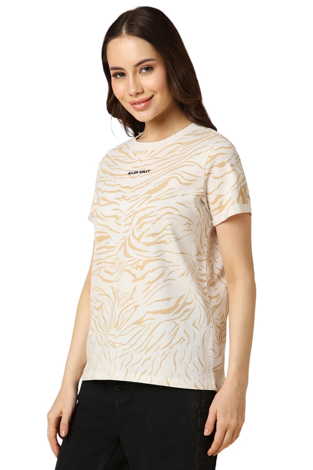 Allen Solly Women's Cream Printed Half Sleeve T-Shirt